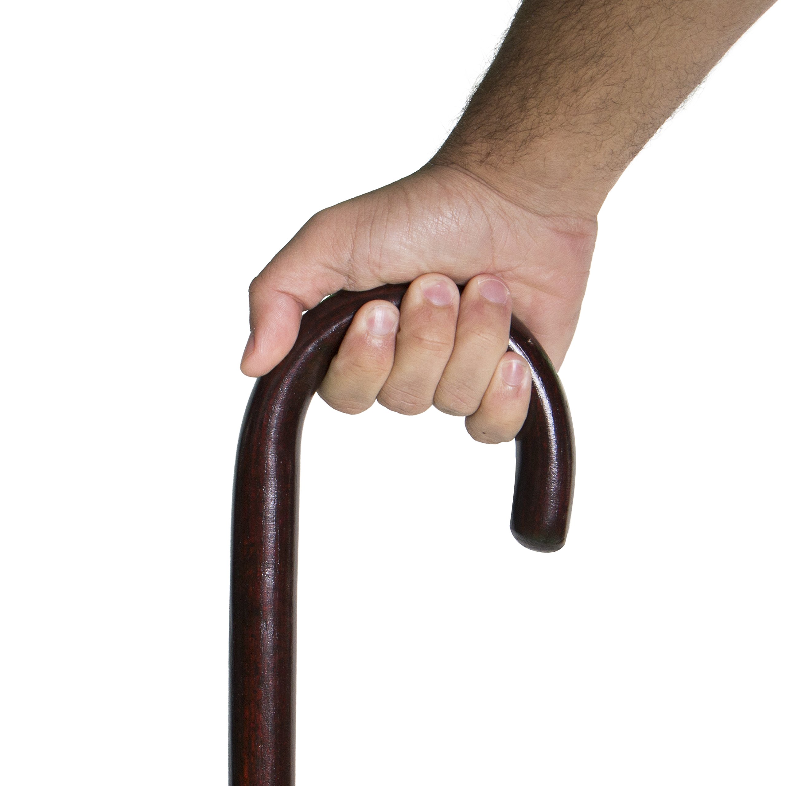 Premium Solid Ash Wood Cane with Round Crook Handle - Slip-Resistant Rubber Tip for Stability - Mahogany Finish Walking Stick for Seniors & Mobility Support - Ideal for Daily Use, Hiking & Travel