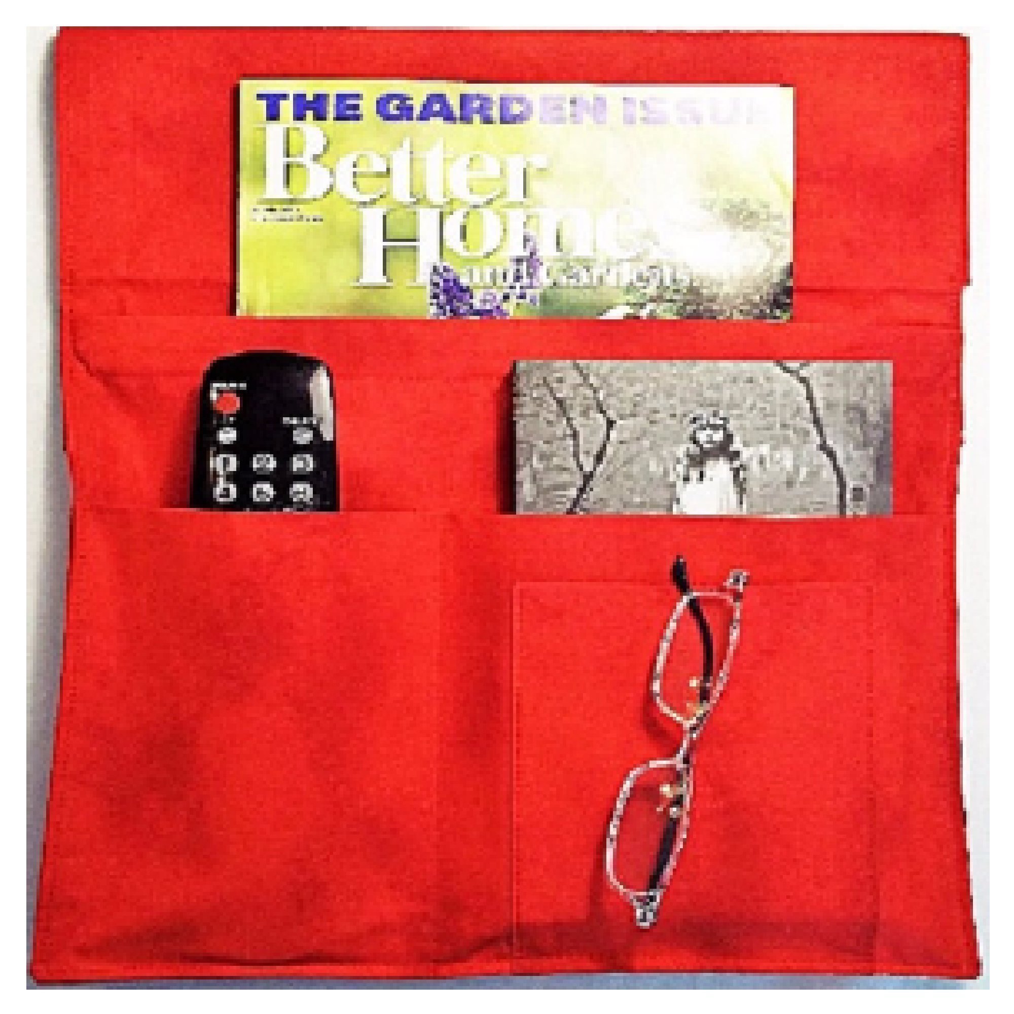 Armchair Caddy - Handmade Sofa Organizer with Bright Red Fabric for Remote Controls, Phones & Essentials | Perfect for Living Room, Bedroom & Home Theater Seating