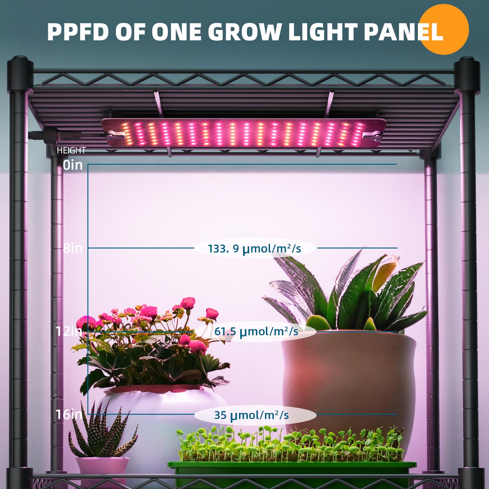 Barrina 6-Tier Plant Stand with 5-Pack 50W Full Spectrum Grow Lights - Adjustable 3 Modes & Auto Timer, Ultra-Thin LED Panel - 15.7
