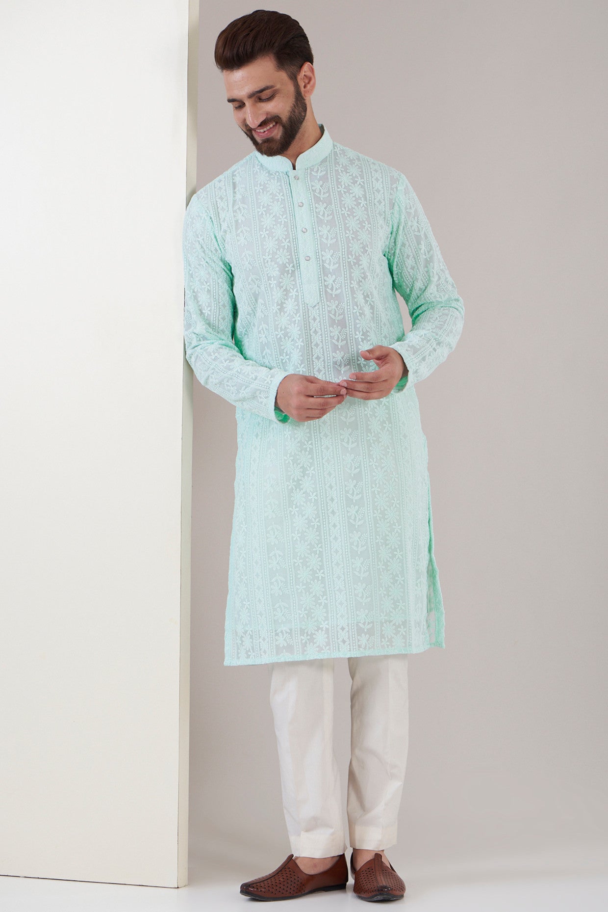 Elegant Powder Blue Chikankari Kurta for Women - Traditional Indian Embroidered Tunic - Perfect for Festivals, Weddings & Casual Wear