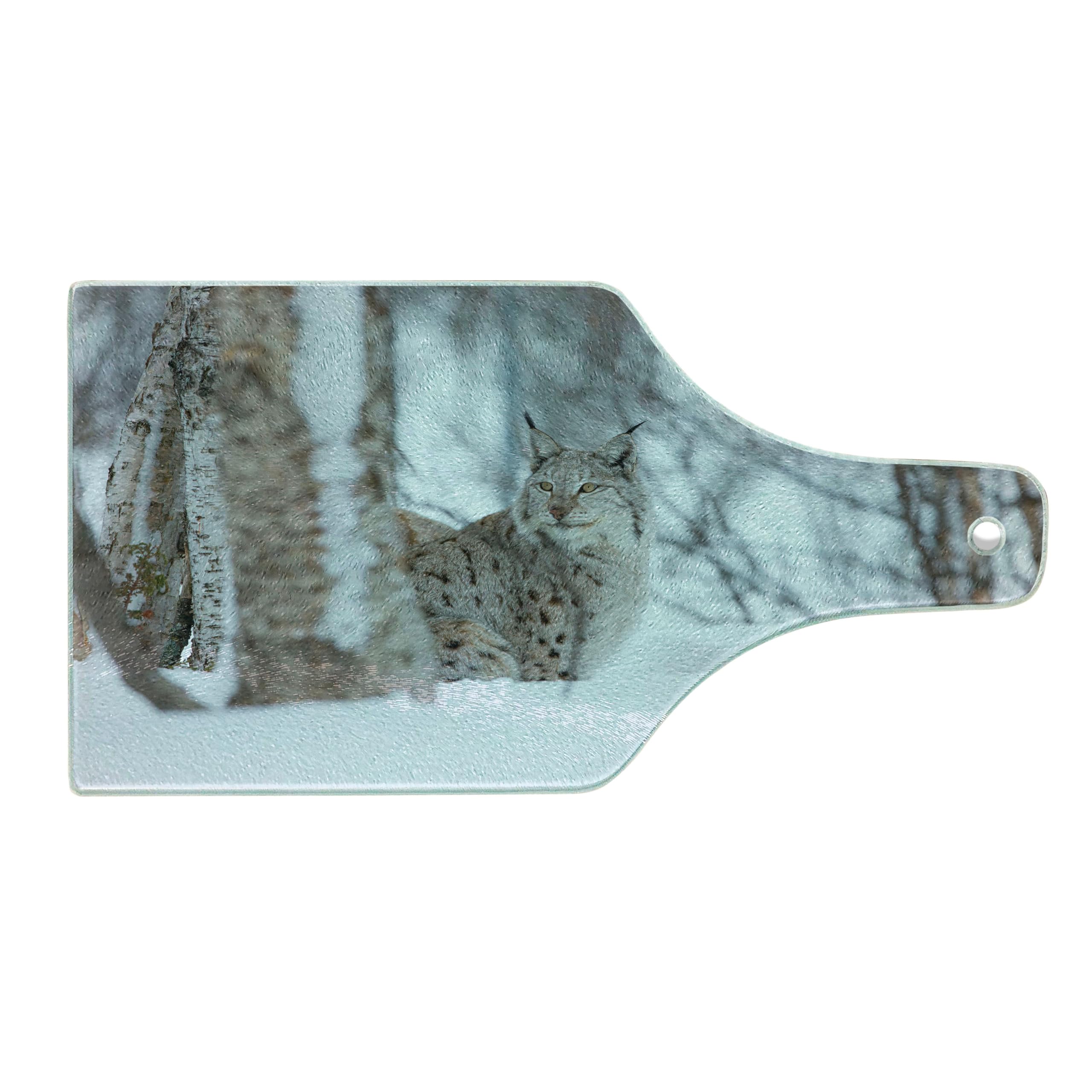 Ambesonne Lynx Glass Cutting Board - Nordic Wildlife Design, Tempered Glass Serving Board for Kitchen, Wine Bottle Shape - Perfect for Charcuterie, Cheese & Wine Pairing, Holiday Gifts & Home Decor