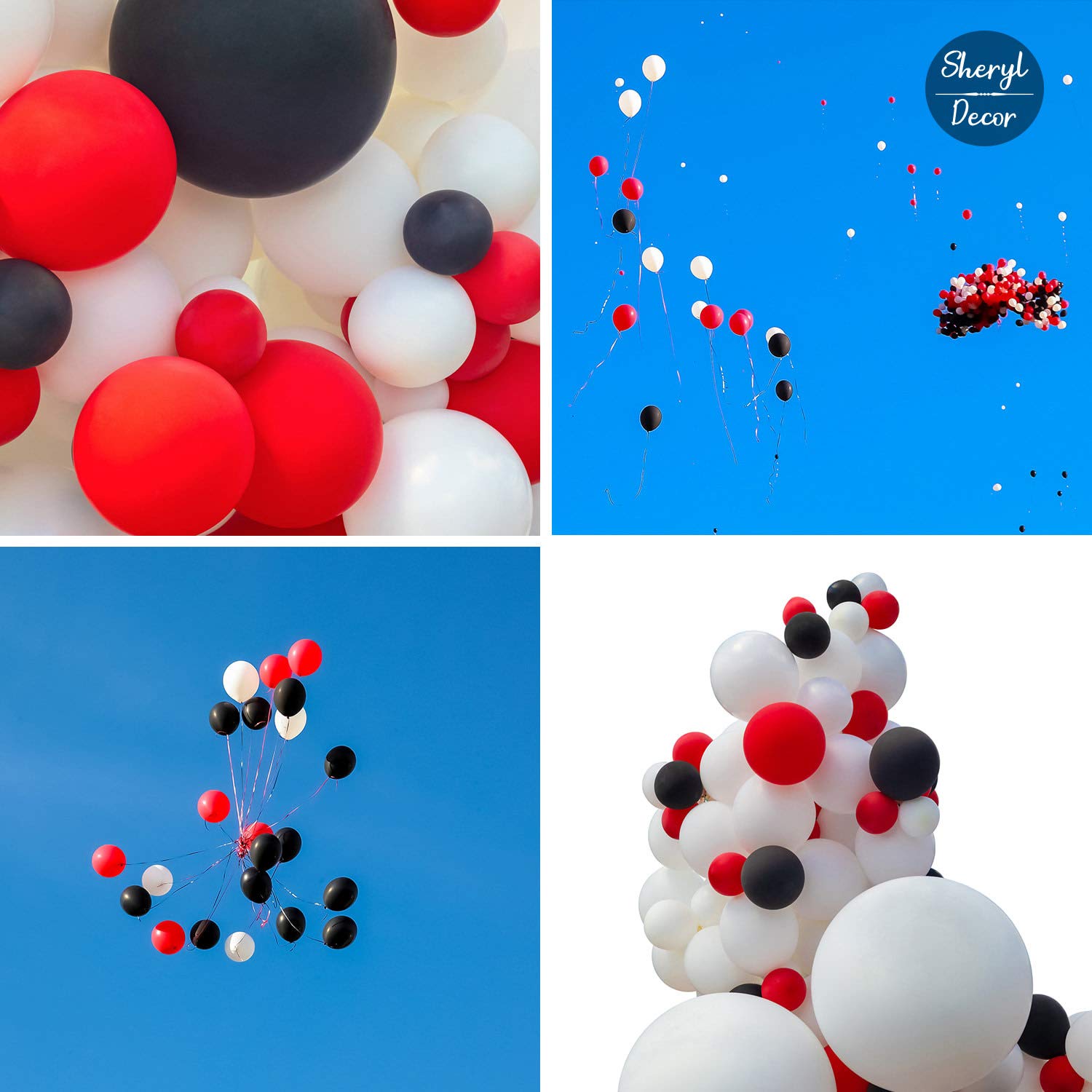 100 Red Black & White Balloons - Party Decorations Pack for Deadpool Birthday, Lumberjack Baby Shower, Graduation, Pirate, Ladybug, Race Car & Poker Themes | Small & Large Balloons for Indoor/Outdoor Decor, Photo Backdrops & Celebration Events