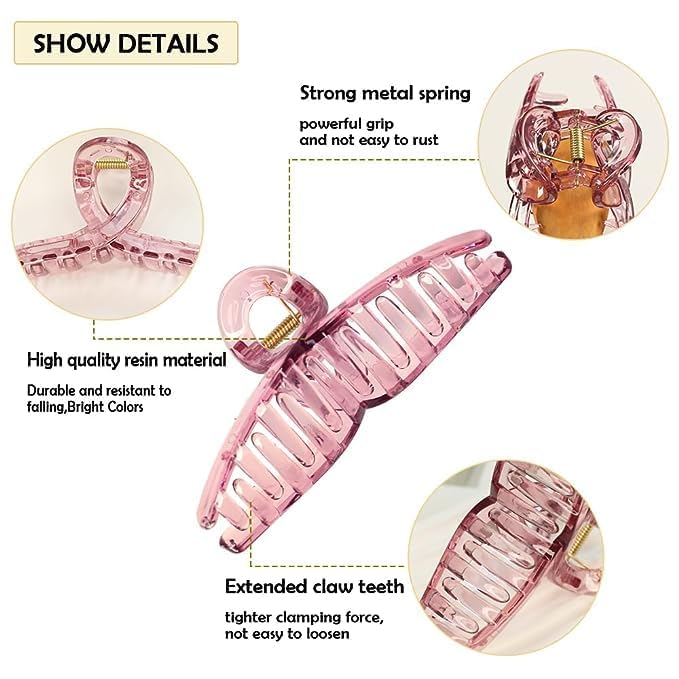 Upavista 4.1 Inch Acrylic Jelly Hair Clips for Women - Large Strong Hold Hair Claw Clips for Thick Curly Hair (4 Pack) - Perfect for School, Work, Gym & Travel Accessories