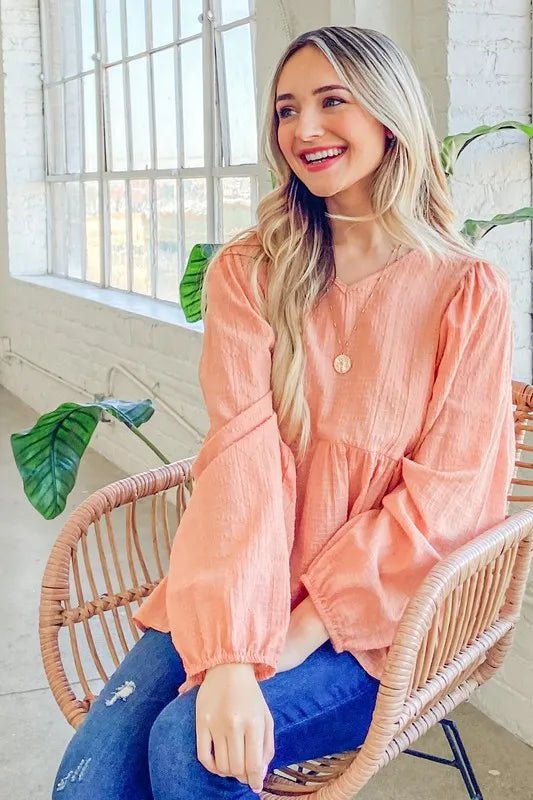 Textured V-Neck Blouse Top for Women - Flowy Casual & Office Wear - Perfect for Work, Dates & Special Occasions