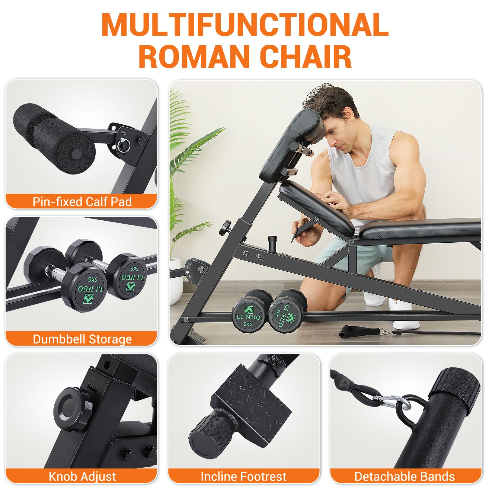 OPPSDECOR 900LBS Adjustable Weight Bench - Multifunctional Home Gym Equipment for Strength Training, Hyperextension, Preacher Curls & Back Exercises with Resistance Bands - Perfect for Home Workouts & Fitness Enthusiasts