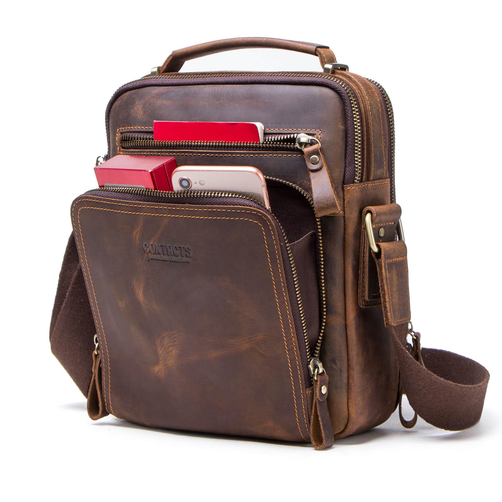 Hiram Genuine Crazy Horse Cow Leather Messenger Bag for Men - 10