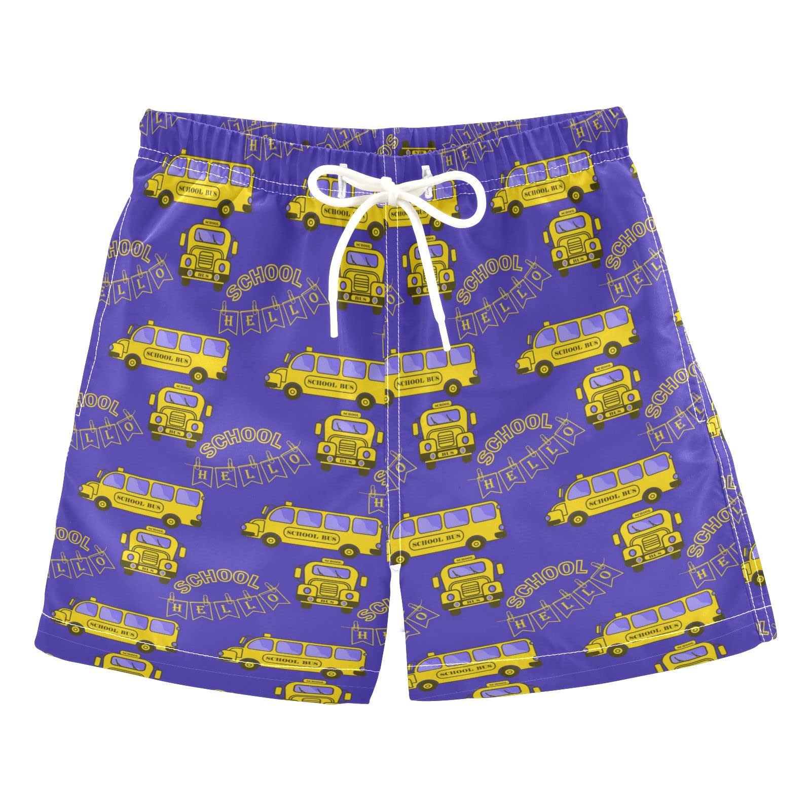 **Blue School Bus Print Boys Swim Trunks - Toddler 2T Swimwear for Summer Beach & Pool - Quick Dry Baby Board Shorts Bathing Suit**    *Perfect for beach vacations, pool parties, and summer water play!*