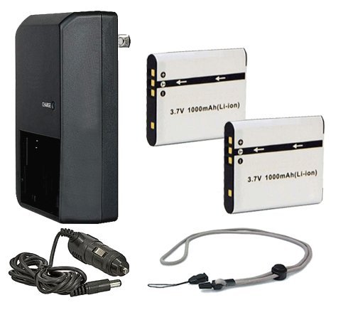 Sony Cybershot DSC-S750 Replacement Batteries (2-Pack) with AC/DC Travel Charger & Krusell Multidapt Neck Strap - Black - Perfect for Travel Photography & Digital Camera Accessories
