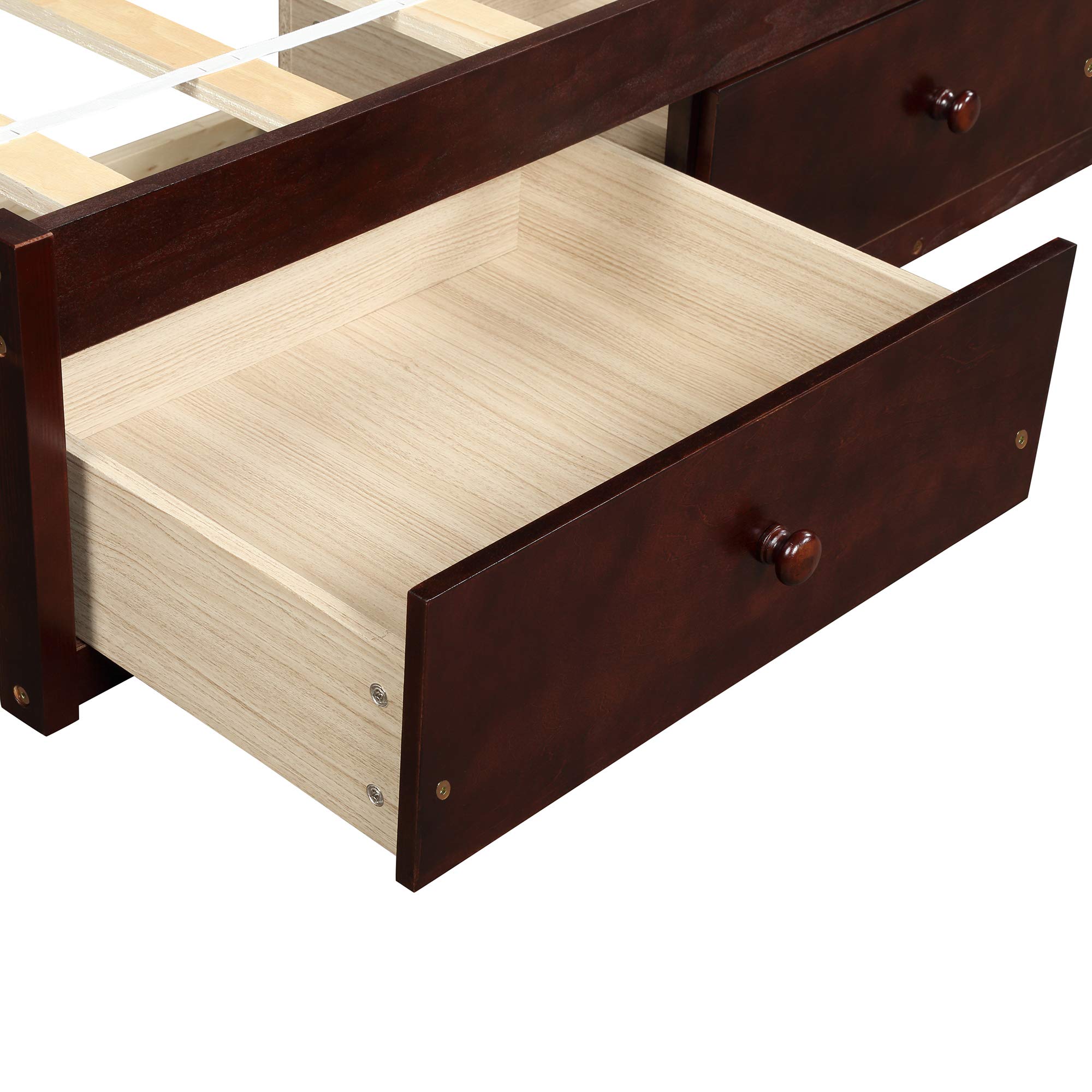 Harper & Bright Designs Twin Size Platform Storage Bed with 3 Drawers - Solid Wood Bed Frame, No Box Spring Needed, Cherry Finish - Perfect for Kids' Rooms, Guest Bedrooms & Small Spaces
