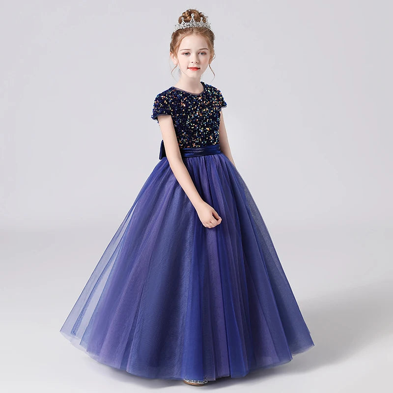 Sparkly Sequin Tulle Flower Girl Dress with Puffy Skirt - Elegant Pageant Gown for Weddings, Birthday Parties & Special Occasions