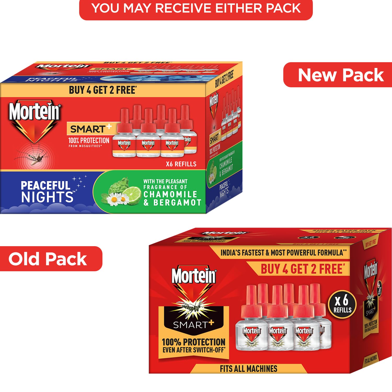 Mortein SmartPlus Mosquito Repellent Refill 45ml x 6 Pack - Buy 4 Get 2 Free | Fits All Electric Mosquito Killers | 100% Protection Against Dengue & Zika Mosquitoes | Ideal for Home, Bedroom, Outdoor & Travel Use