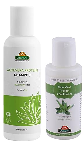 Aloe Vera Protein Shampoo & Conditioner Set - 200ml Shampoo + 100ml Conditioner for Hair Repair & Hydration - Natural Biotin & Keratin Treatment for Dry, Damaged Hair - Perfect for Daily Hair Care & Salon-Quality Results at Home