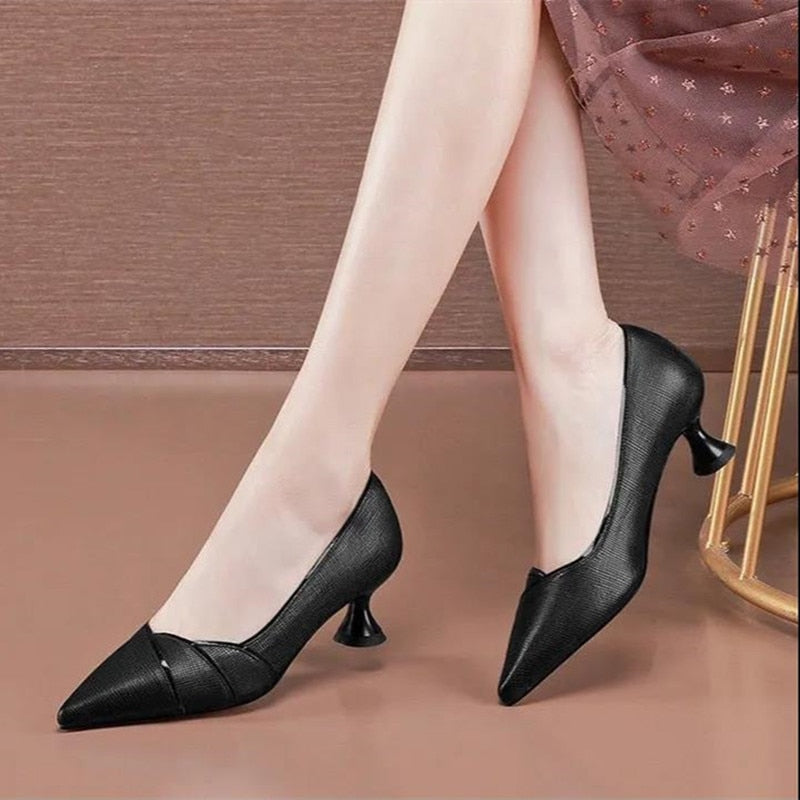 Women's Fashion PU Leather High Heel Shoes - Stylish Pointed Toe Pumps for Office, Party & Evening Wear