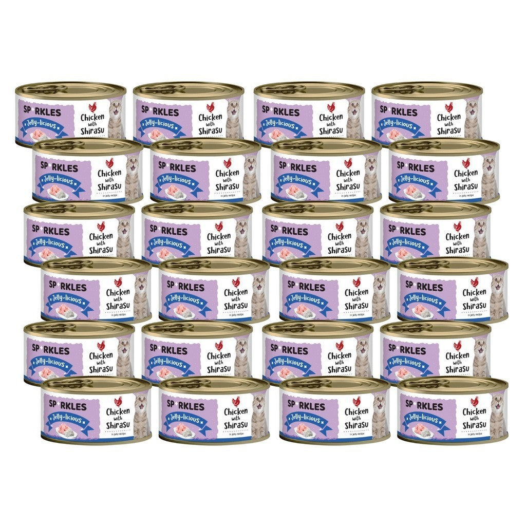 24-Pack Sparkles Gravylicious Jellylicious Wet Cat Food - 80g Cans with Chicken, Tuna & Salmon - Healthy Nutritious Meal for Adult & Senior Cats - Perfect for Daily Feeding & Weight Management