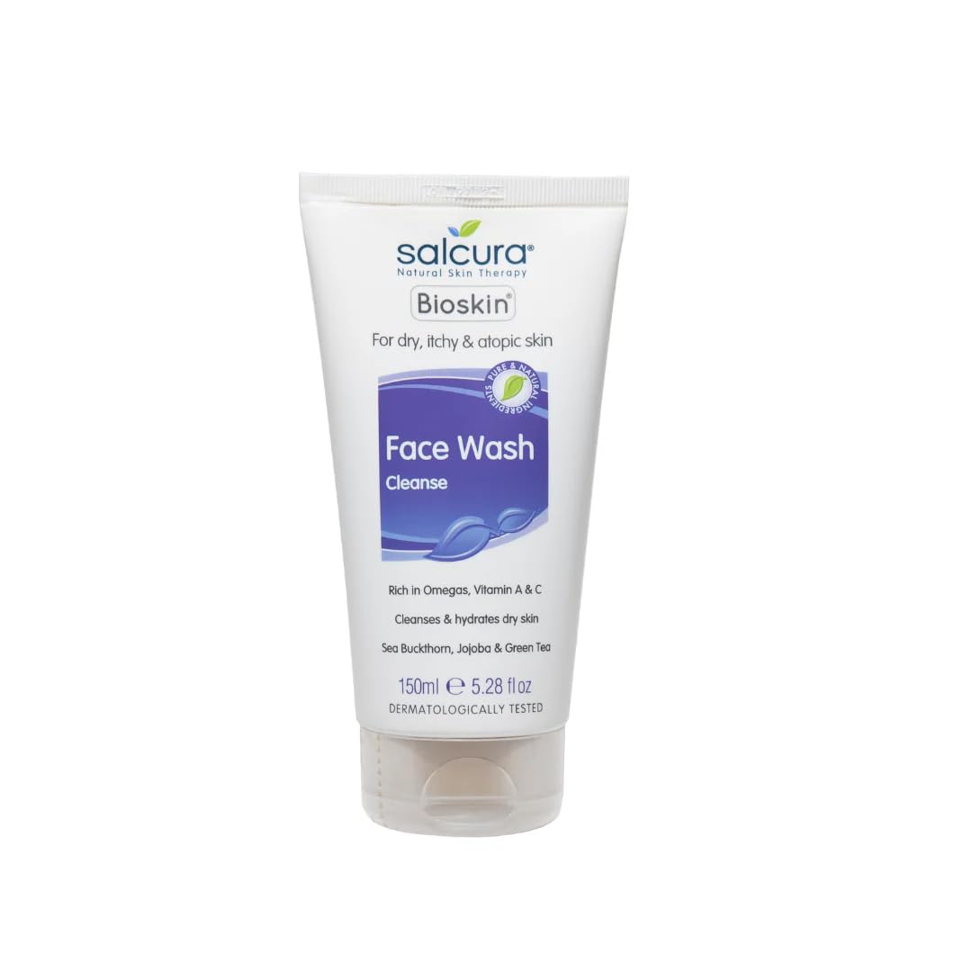 Salcura Bioskin Face Wash for Dry, Itchy & Sensitive Skin - Natural Cleanser to Remove Impurities, Soften & Nourish Skin - 150ml - Perfect for Daily Skincare Routine & Gentle Face Cleansing