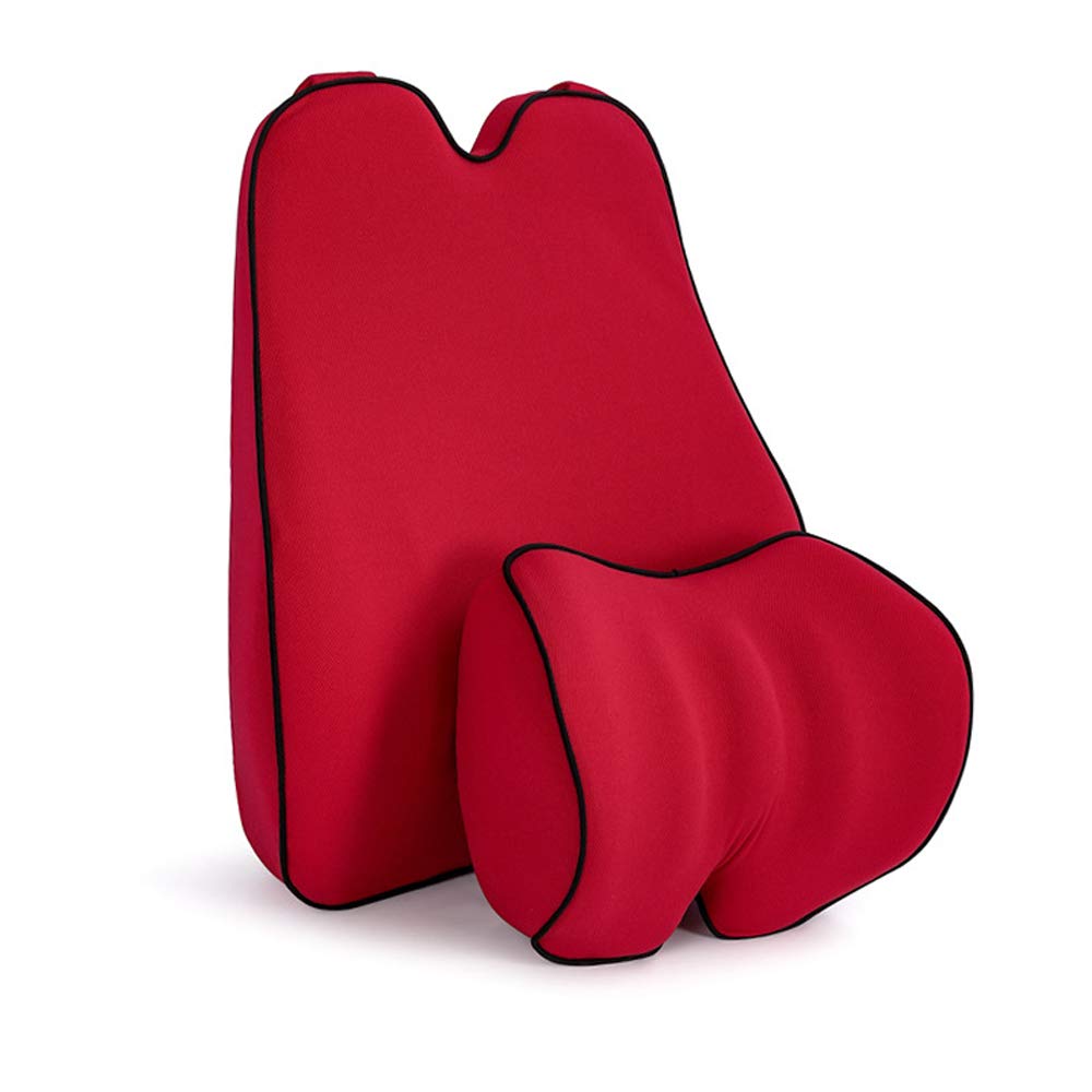 Memory Foam Car Lumbar Support & Neck Pillow Set - Pain Relief Back Cushion for Mercedes A/B/C/E/G/S/V-Class (CL, CLA, CLK, CLS, GL, GLA, GLC, GLE, GLS) - 1PC Red - Perfect for Long Drives & Commuting