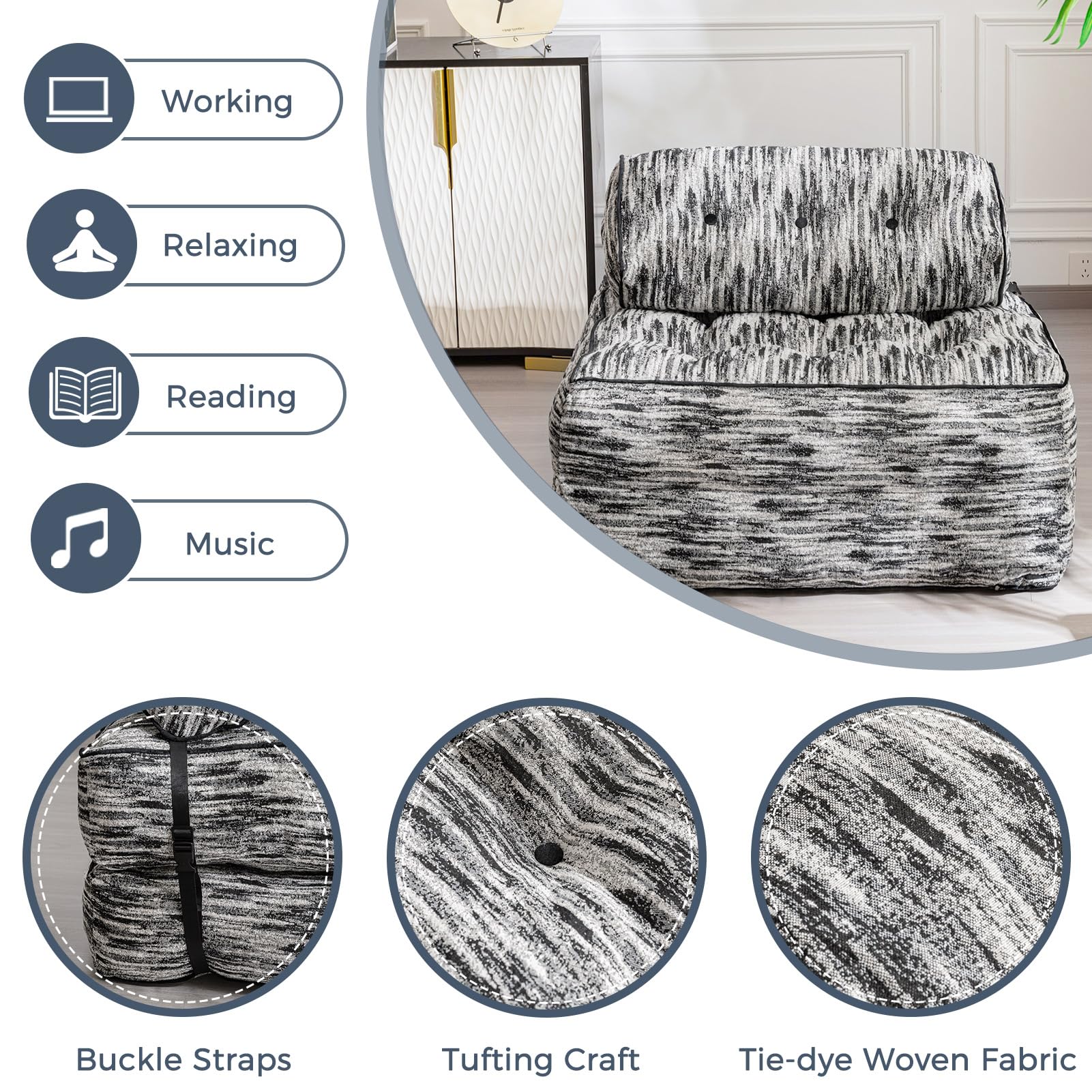 MAXYOYO Convertible Folding Sofa Bed - Sleeper Chair with Pillow, Soft Fold Out Guest Bed in Mix Black | Perfect for Small Spaces, Living Rooms & Home Offices