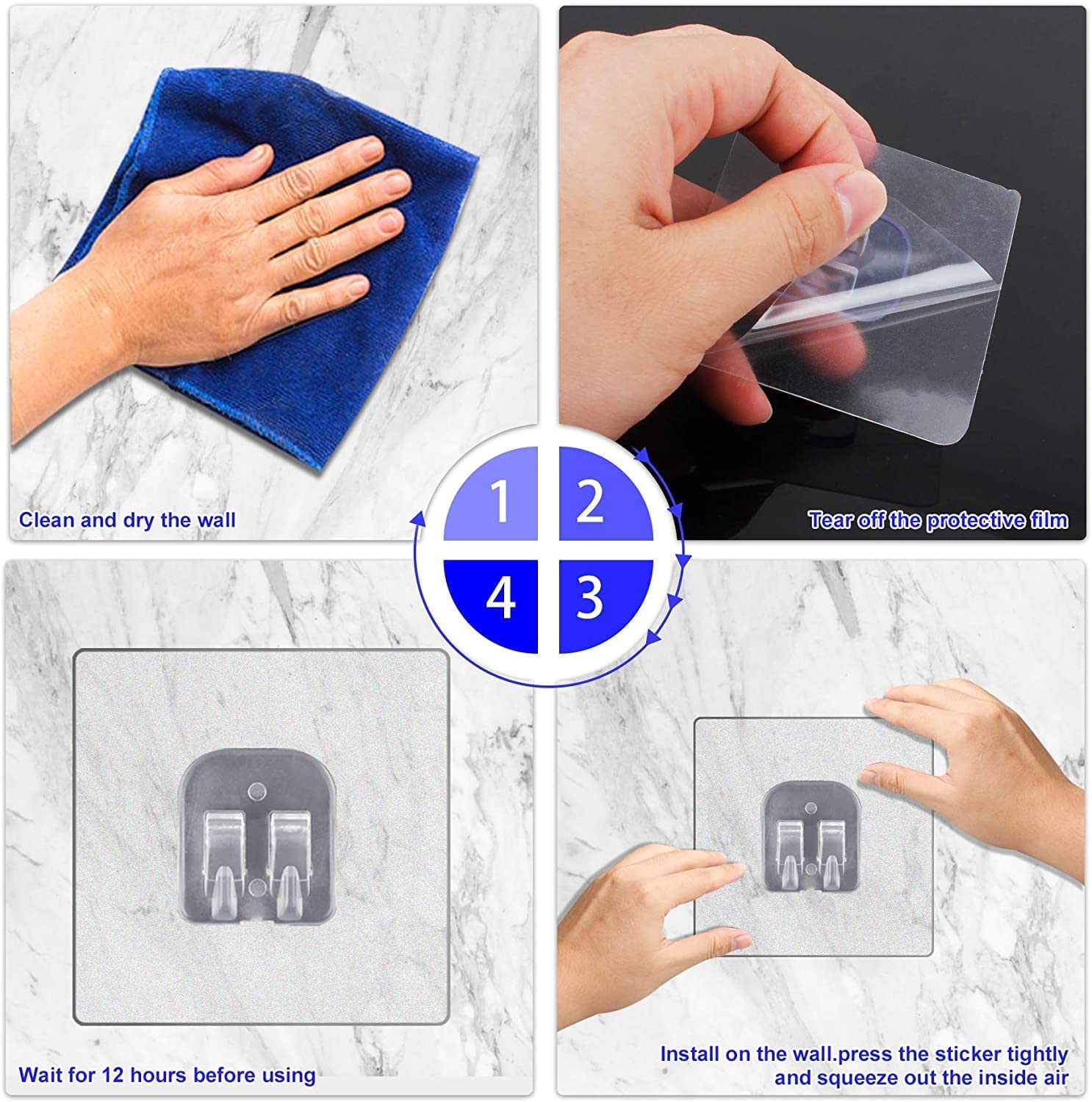 Taslibra Transparent Self-Adhesive Wall Hooks - 10 Pack, Strong Bathroom Sticky Hooks for Hanging Towels, Robes & Accessories - Perfect for Showers, Kitchens & Dorm Rooms