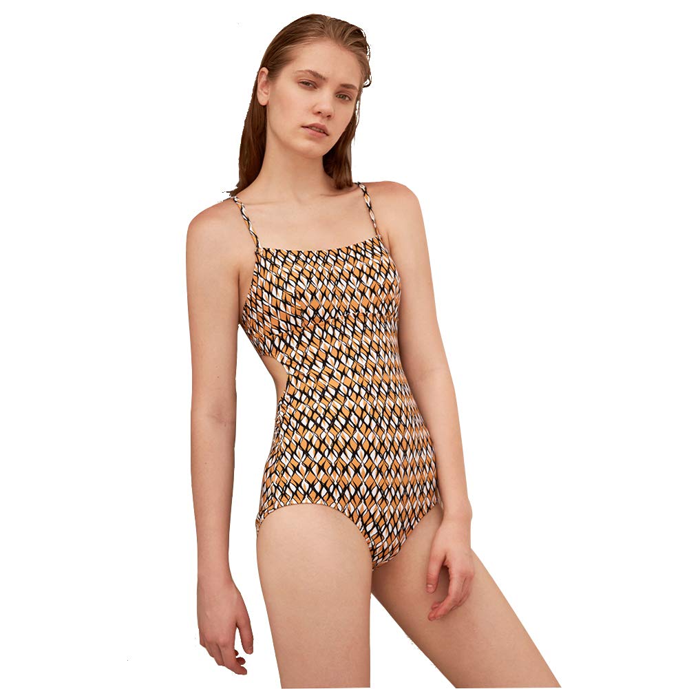 CCJJ-YJ Vintage Retro One-Piece Swimsuit - Elegant Backless Bathing Suit for Women, Yellow, XL - Perfect for Beach Vacation, Pool Party & Summer Getaways