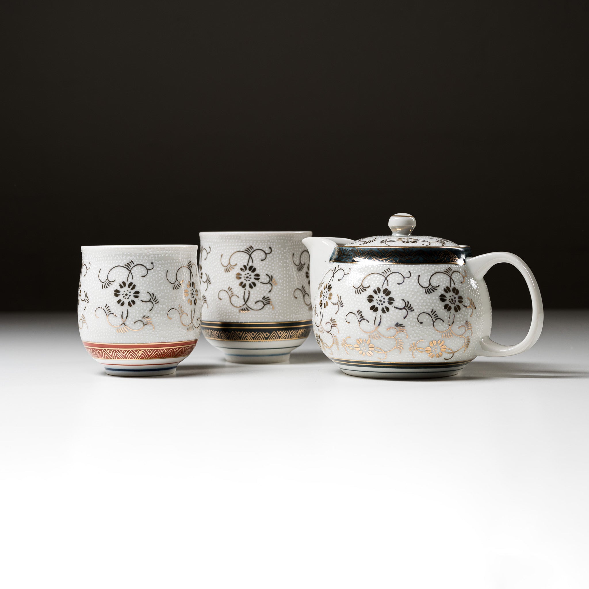 Premium Kutani Ware Japanese Tea Set - Shirochibu White Grain Porcelain, Authentic Hand-Painted Ceramic Teapot & Cups Set for Traditional Tea Ceremony & Home Decor