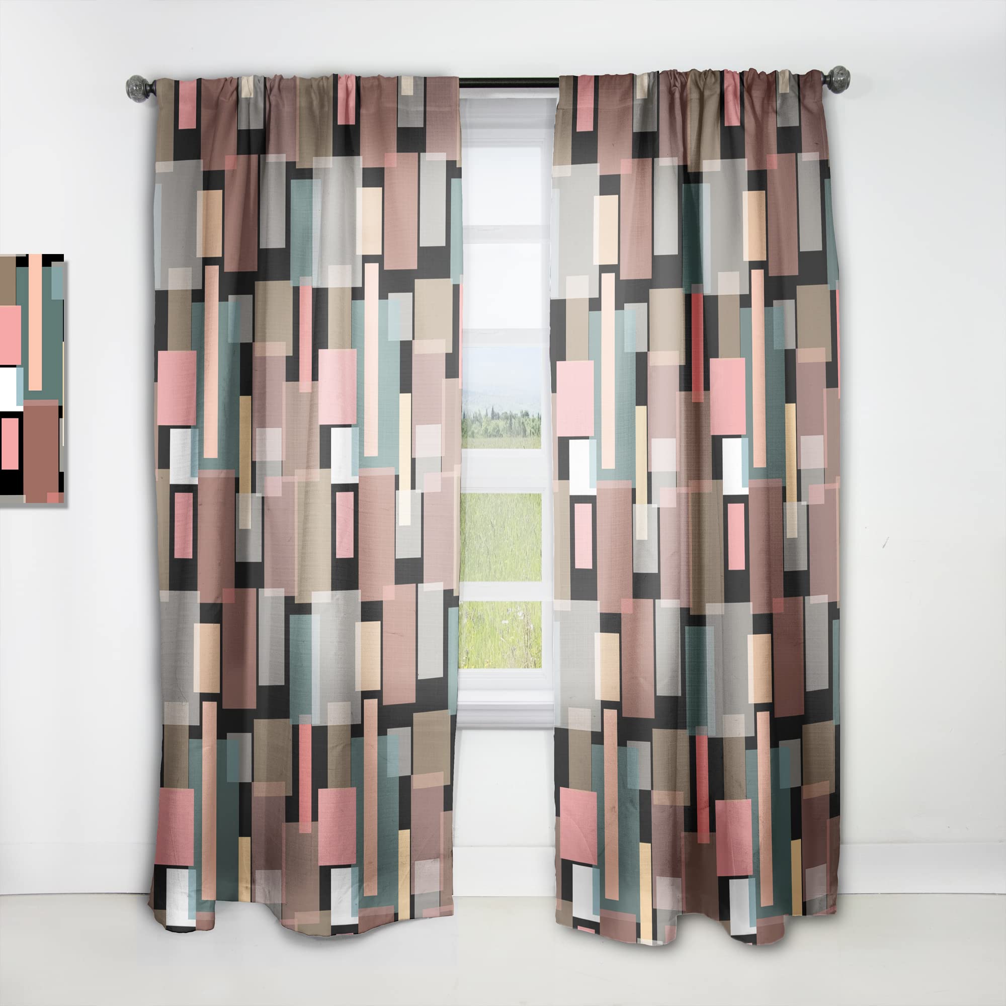 Retro Square Design II Thermal Insulated Curtains - Single Panel 52x90 Inches - Blackout Drapes for Bedroom & Living Room - Perfect for Home Decor and Light Control