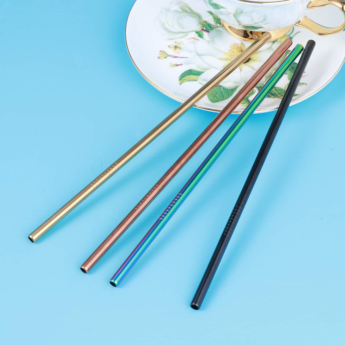 DOITOOL Reusable Stainless Steel Drinking Straws - 4 Pack Straight Metal Straws for Smoothies, Iced Coffee & Cocktails - Eco-Friendly Travel & Home Use