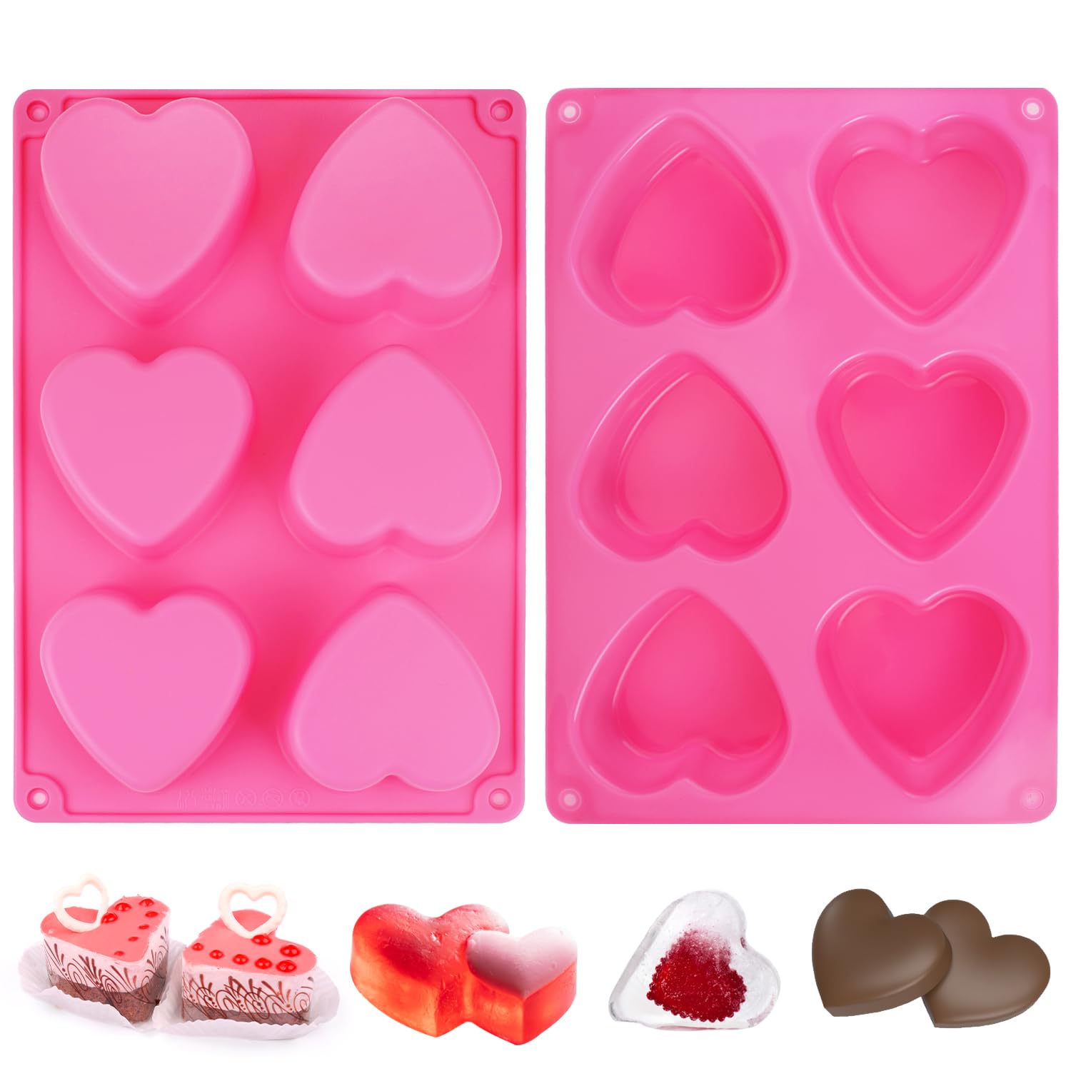 2-Piece Heart-Shaped Silicone Cake Mold Set - Non-Stick 3D Heart Baking Molds for Chocolate Mousse, Jelly, Cupcakes (Red) - Perfect for Valentine's Day, Birthday Parties & Romantic Desserts