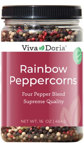 Viva Doria Rainbow Blend Peppercorns - Steam Sterilized Whole Black, Green, Pink & White Peppercorns - 16oz Bulk Pack for Pepper Grinder Refills - Perfect for Cooking, Seasoning & Gourmet Dishes