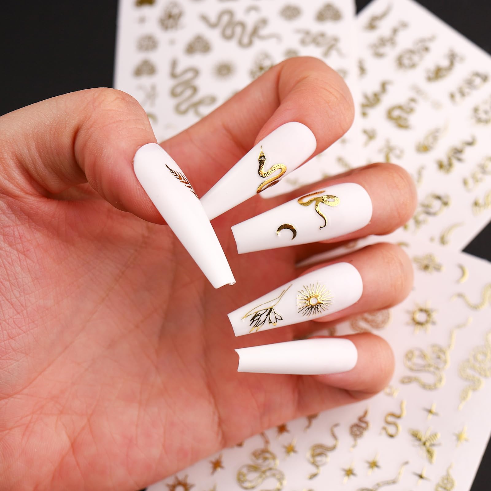 3D Gold Snake Nail Stickers - Luxury Holographic Designs for Women | Party & Wedding Nail Art