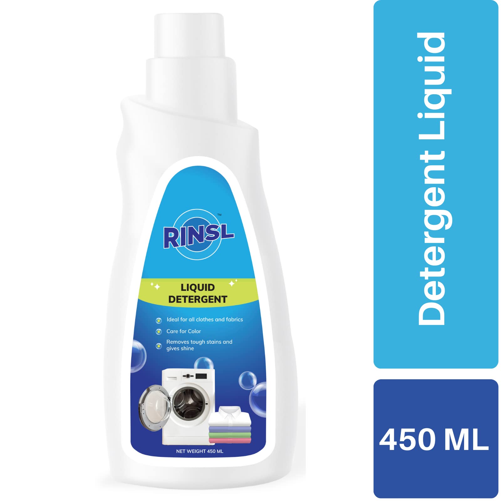 Rinsl Natural Laundry Liquid Detergent - Powerful Stain Remover & Fabric Brightener | Safe for Top Load, Front Load & Hand Washing | 450ml | Perfect for Everyday Laundry, Baby Clothes & Delicate Fabrics
