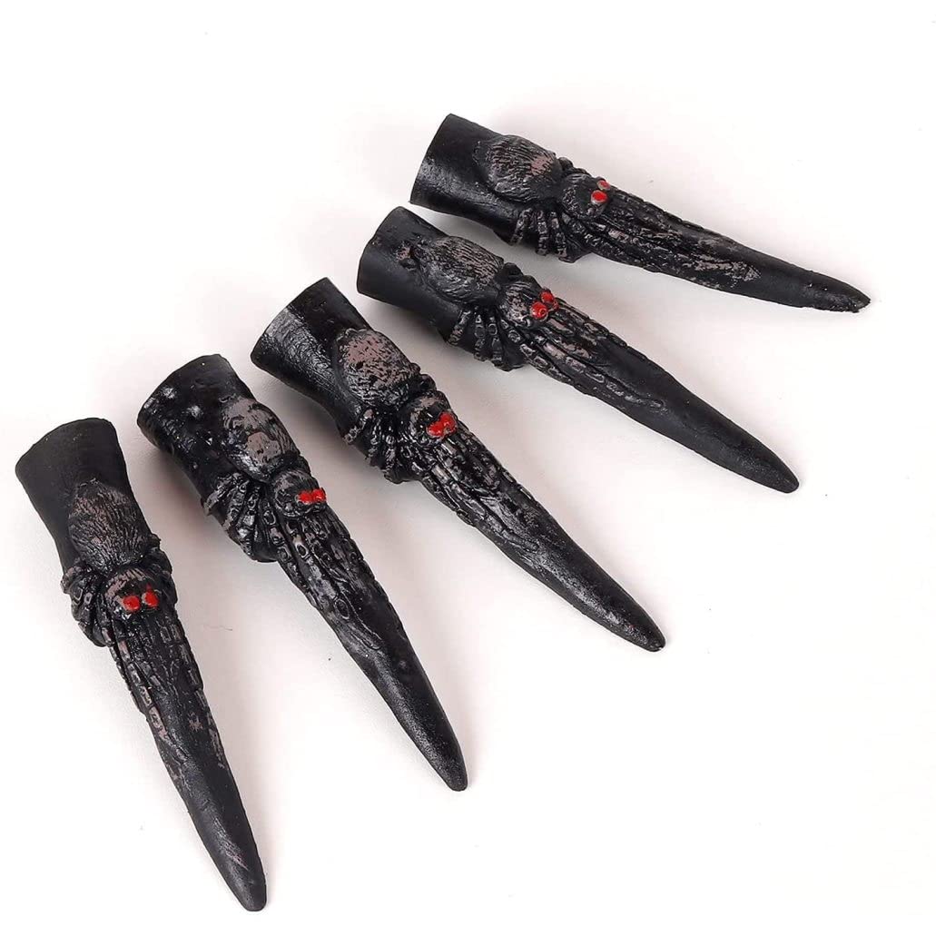 10PCS Halloween Claw Nail Rings - Scary Spider Skeleton Witch Long Fake Fingernails for Cosplay & Halloween Costume Accessories (Black) - Perfect for Halloween Parties, Cosplay Events, and Horror Theme Dress-Up