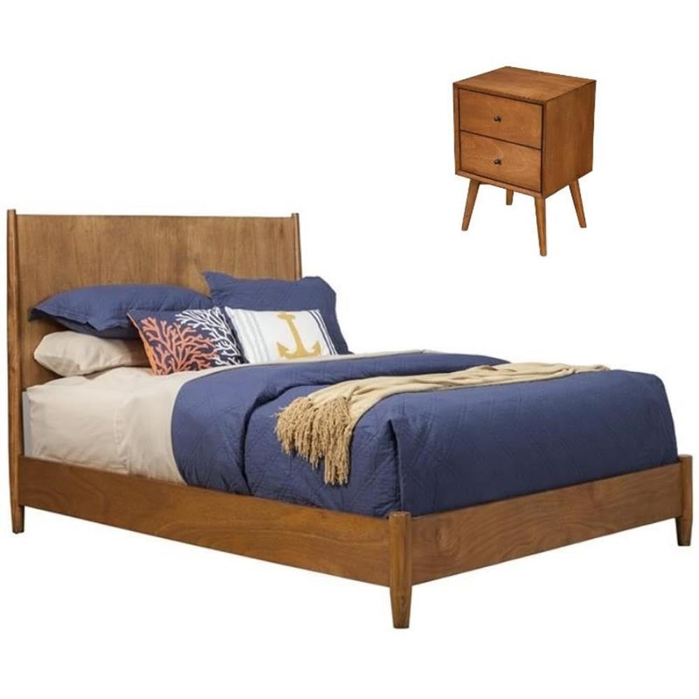 Home Square 2-Piece Bedroom Set - Full Size Panel Bed & Nightstand in Acorn Brown - Perfect for Small Spaces & Guest Rooms