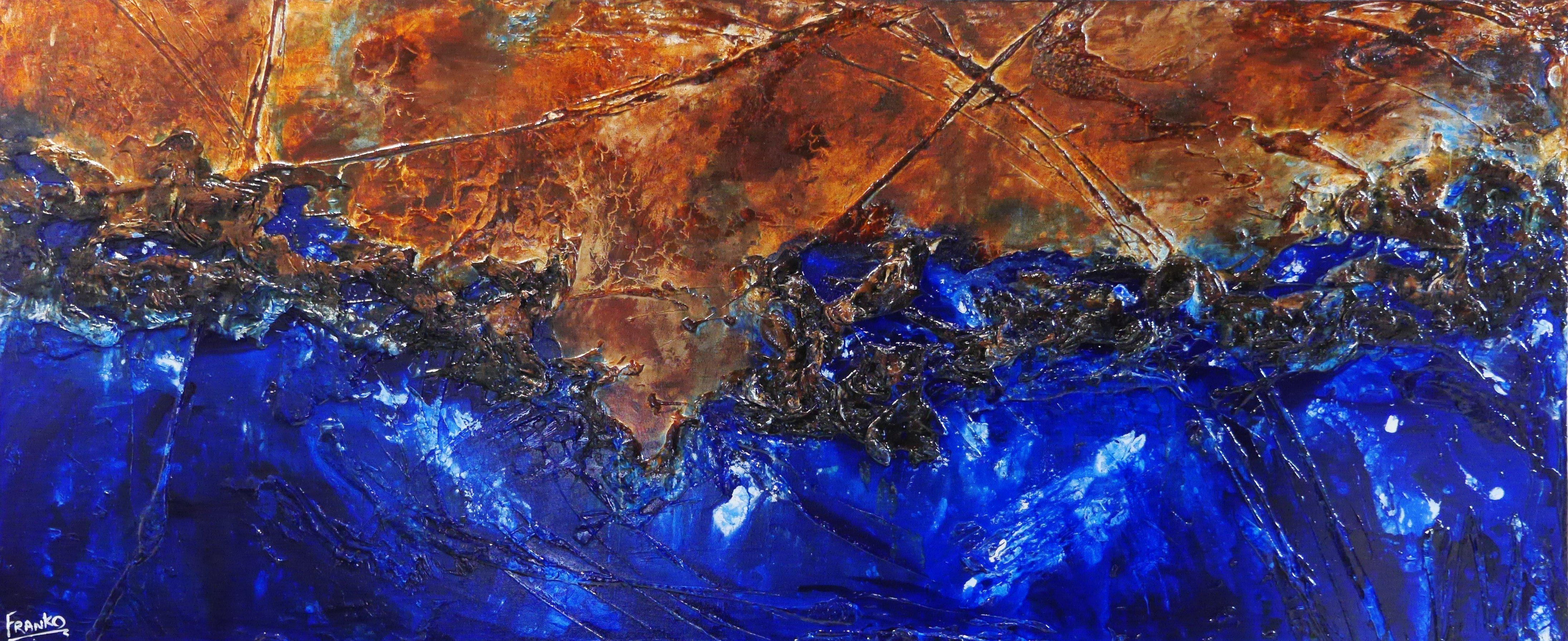 Red Earth Meets The Reef 240cm x 100cm Brown Blue Abstract Canvas Wall Art - Perfect for Living Room, Bedroom & Office Decor