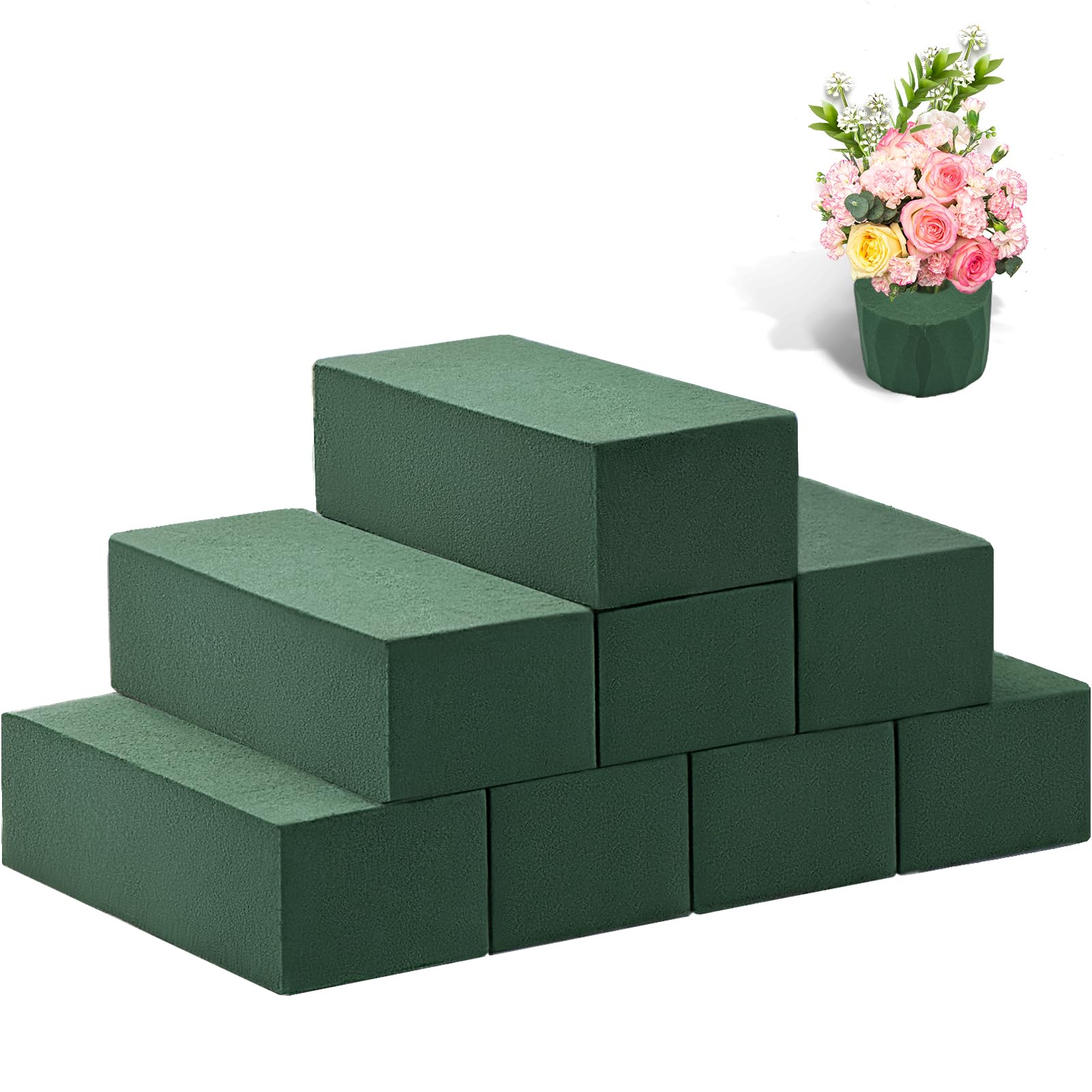 Tunnkit 8 Pcs Floral Foam Bricks - 7.8x3.5x2.4 Inch Wet & Dry Flower Foam Blocks for Fresh & Artificial Flowers - Florist Foam Craft Supplies for Wedding Centerpieces, Home Decor, Bouquets & DIY Arrangements