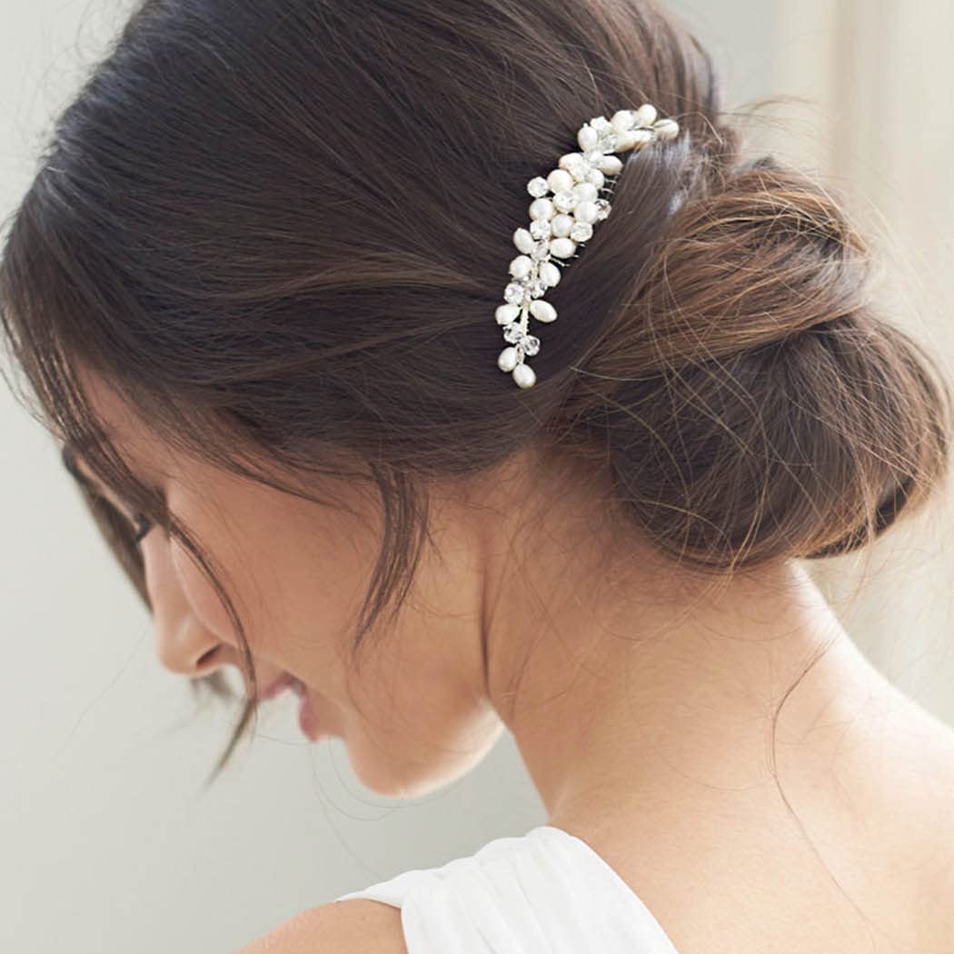 Brishow Crystal Bridal Hair Comb - Pearl Wedding Hair Accessories for Women & Girls (Silver) - Perfect for Brides & Special Occasions