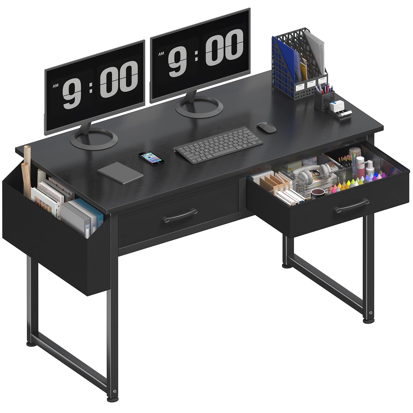 DLisiting 40 Inch Small Computer Desk with 2 Fabric Drawers - Compact Home Office Desk, Gaming Desk, Study Writing Table for Bedroom & Small Spaces (Black) | Perfect for Remote Work, Online Classes & PC Gaming Setup