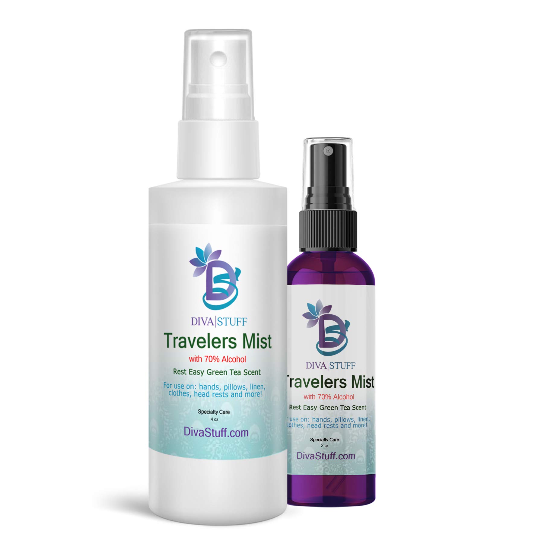 Travelers Mist Aromatherapy Spray - Clear Skin & Acne Prevention, Pillow & Sheet Cleanser - Made in USA (Soothing Green Tea, Dual Pack) | Perfect for Travel, Gym Bags & Bedtime Relaxation