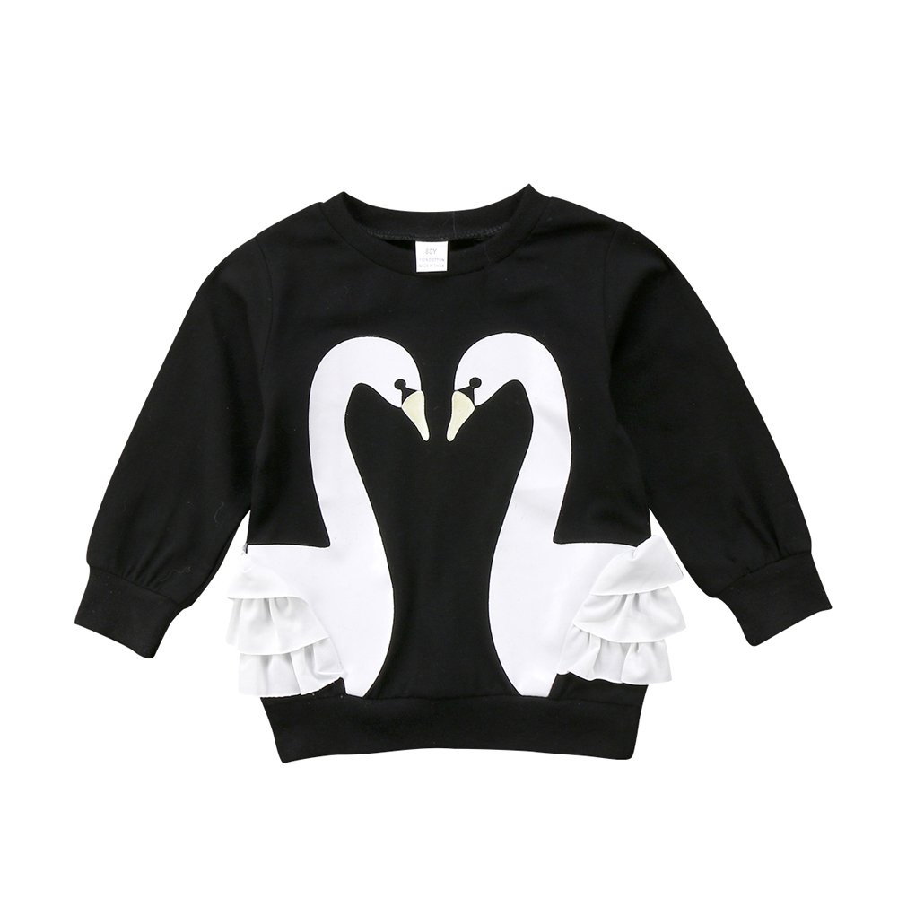 Adorable Toddler Girls' Long Sleeve Swan Print Sweatshirt - Soft Cotton Pullover Top for Twins (Sizes 0-5T) | Perfect for Playdates, Family Photos & Cozy Winter Outfits