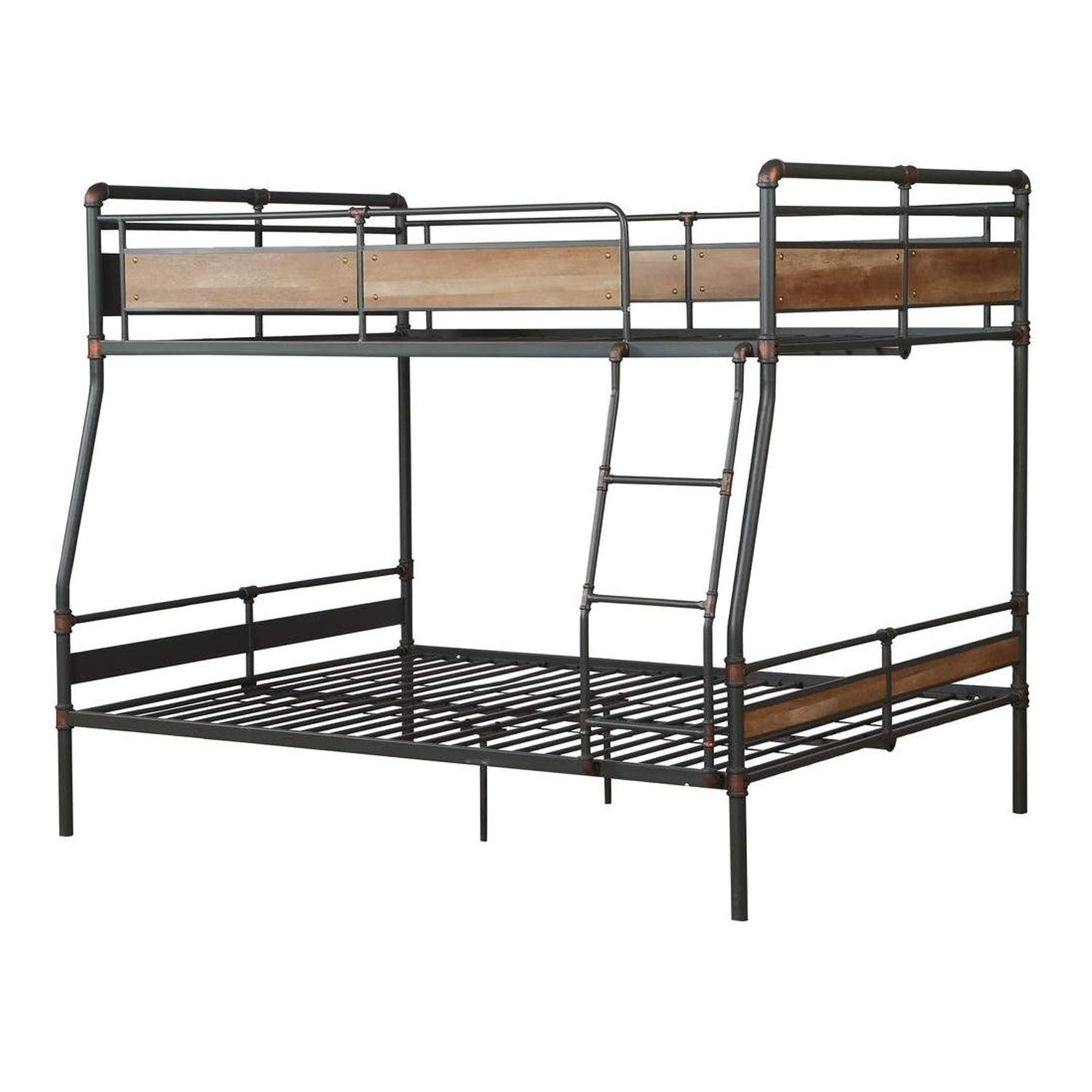 Benjara Full Over Queen Metal Bunk Bed with Ladder - Black & Brown - Space Saving Bunk Bed for Kids, Teens & Guest Rooms - Sturdy Steel Frame for Dorm, Bedroom or Vacation Home