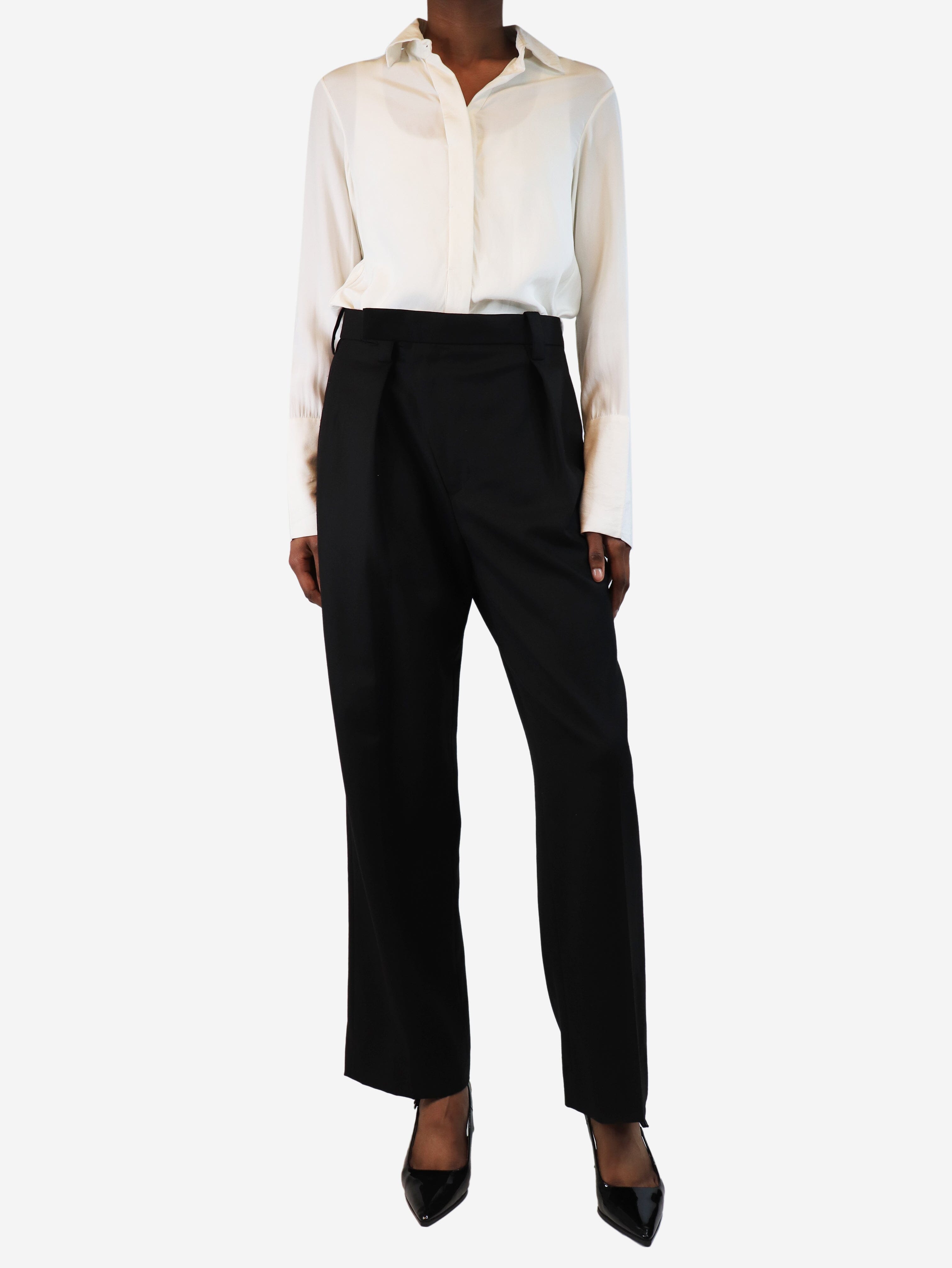 Stylish Black Asymmetric Pleated Trousers for Women - UK Size 6 | Trendy High Waist Office Pants | Perfect for Work, Business Meetings & Evening Events
