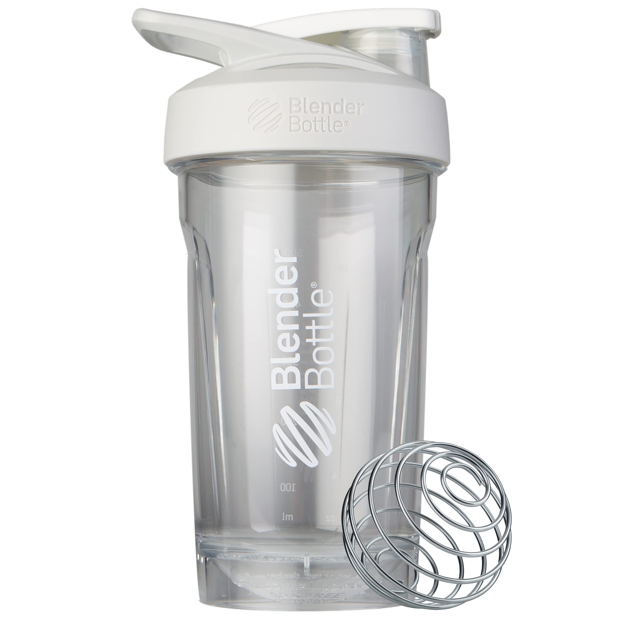Premium Blender Bottle Strada Shaker Cup - 24oz/680g Protein Shaker for Smoothies & Pre-Workout Drinks - Leak-Proof Mixing Bottle with Stainless Steel Ball - Perfect for Gym, Fitness & Post-Workout Recovery (White)