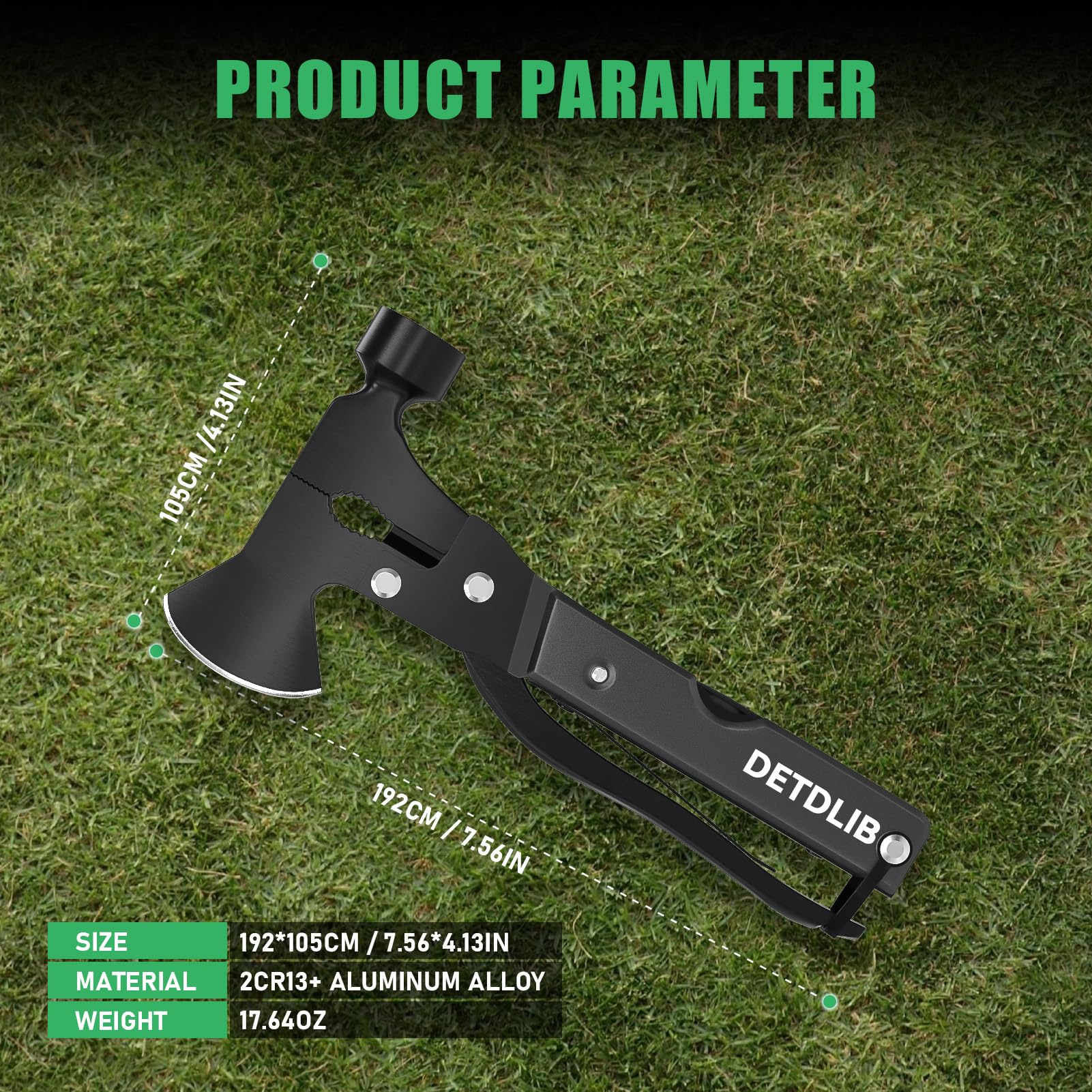 15-in-1 Multitool Axe Hatchet - Perfect Camping & Hiking Essential Tool for Men, Dad, Husband - Durable Black Outdoor Survival Gear - Great Birthday Gift for Him - Ideal for Backpacking, Wood Cutting & Emergency Situations