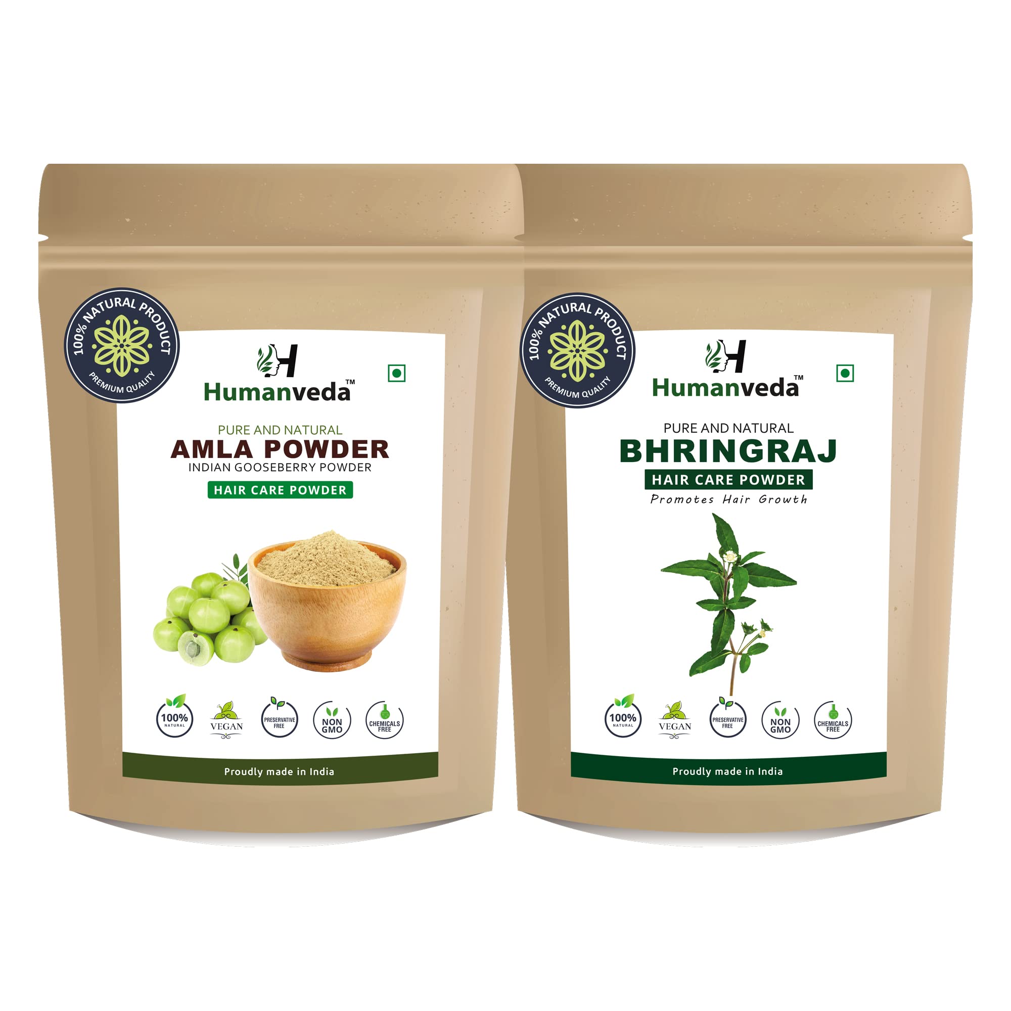Humanveda Natural Bhringraj & Amla Powder for Hair Growth & Skin Care - Herbal Eclipta Alba & Indian Gooseberry Blend (200g) | Promotes Healthy Scalp & Glowing Skin | DIY Hair Masks & Ayurvedic Beauty Treatments