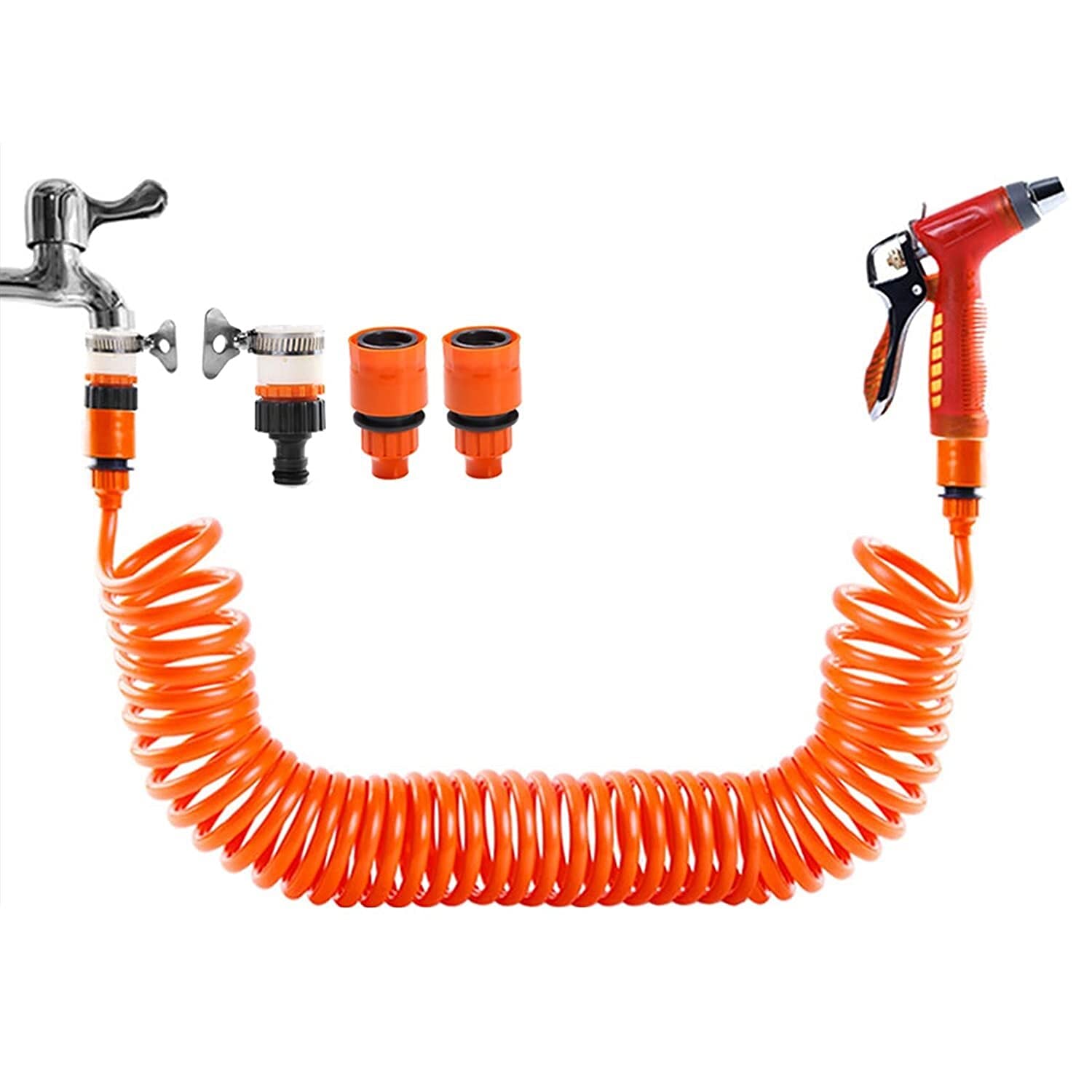 30M Self Coiling Garden Hose - Expandable Retractable Coil Hose with Multifunctional Aluminum Alloy Nozzle & Leak-Proof Joints - Perfect for Watering Plants, Washing Cars, and Outdoor Cleaning (10M, Green)