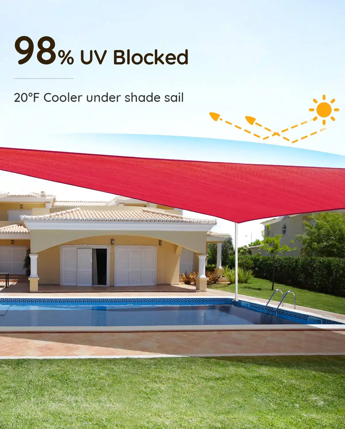 24' x 24' Square Shade Sail - UV Protection Outdoor Canopy for Patio, Garden, and Pool Area - Perfect for Sun Shade and Relaxation in Backyard