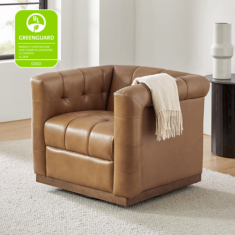 Feodor Genuine Leather Mid Century Modern Swivel Chair - Premium Office & Living Room Furniture for Home Decor