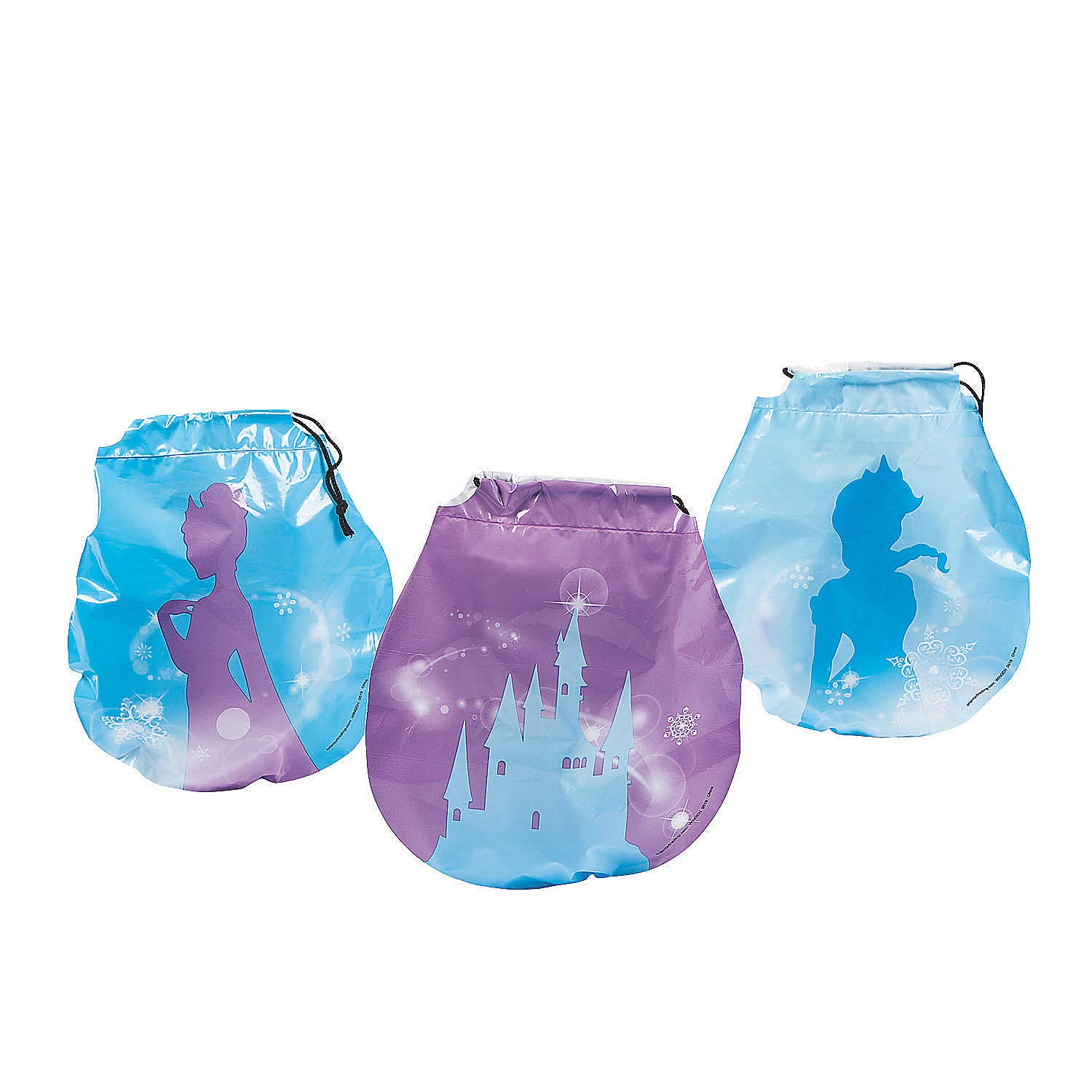 Fun Express Winter Princess Drawstring Goody Bags - 72 Pack Party Favor Bags for Kids Birthday, Christmas & Winter Themed Events - Bulk Party Supplies for Princess Birthday Party Decorations