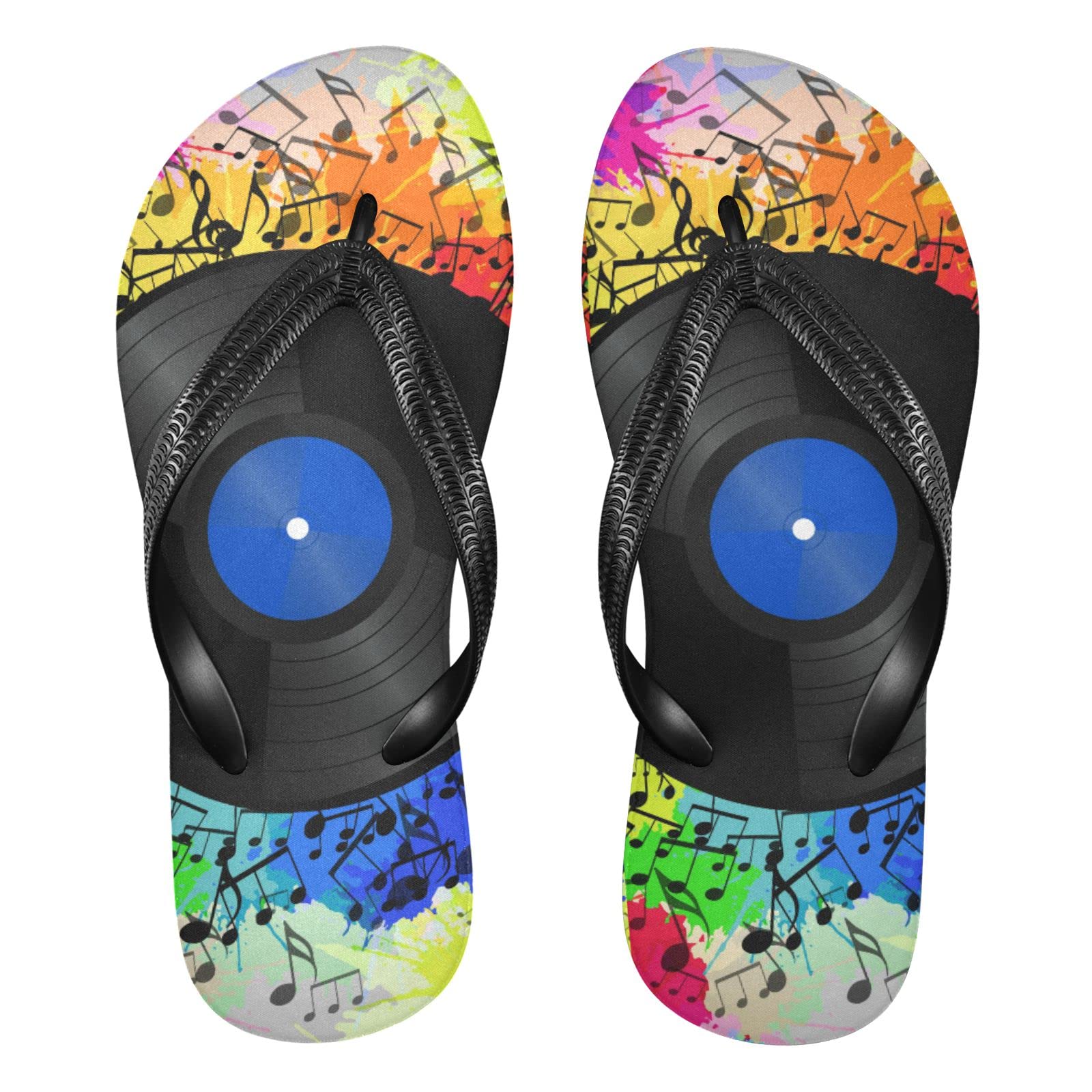 Kigai Unisex Sandal Flip Flops - Comfortable Beach Slippers & Shower Shoes for Men & Women - Colorful Vinyl Record Design - Perfect for Pool, Beach, and Summer Vacation