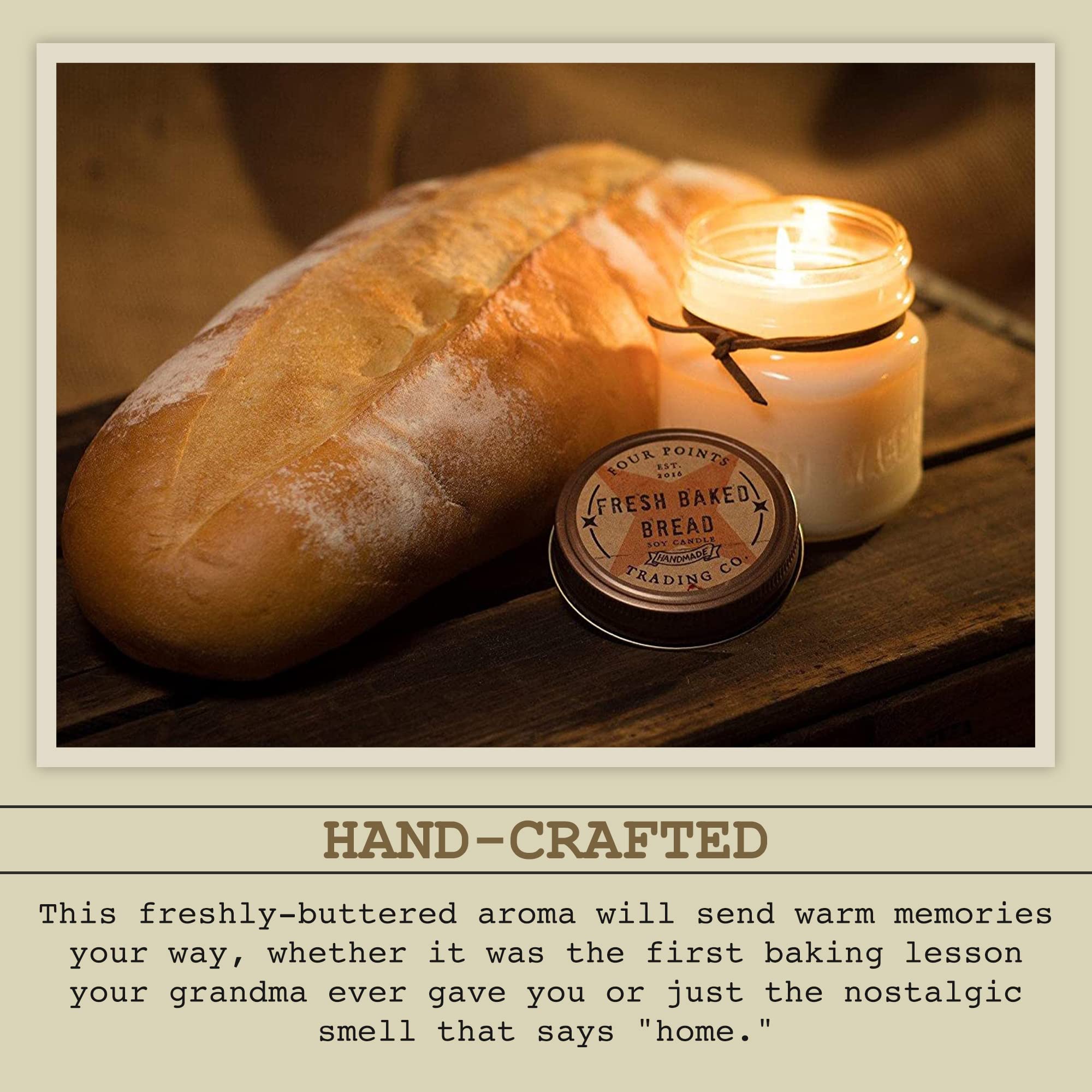 Handmade Soy Wax Candle - Fresh Baked Bread Scent - 4oz Jar Candle for Aromatherapy, Relaxation & Home Decor | Perfect Gift for Birthdays, Weddings, Mothers Day, Teachers & Housewarming | Creates Cozy Atmosphere for Kitchens, Living Rooms & Bedrooms