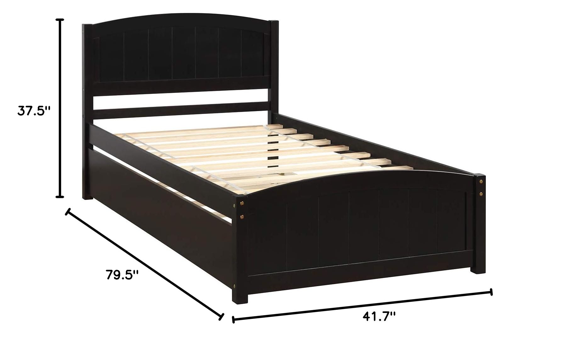 Modern Solid Wood Platform Bed with Trundle - Classic Twin Bed Frame with Headboard, No Box Spring Needed - Space Saving Espresso Wood Bedroom Furniture for Small Rooms & Guest Rooms